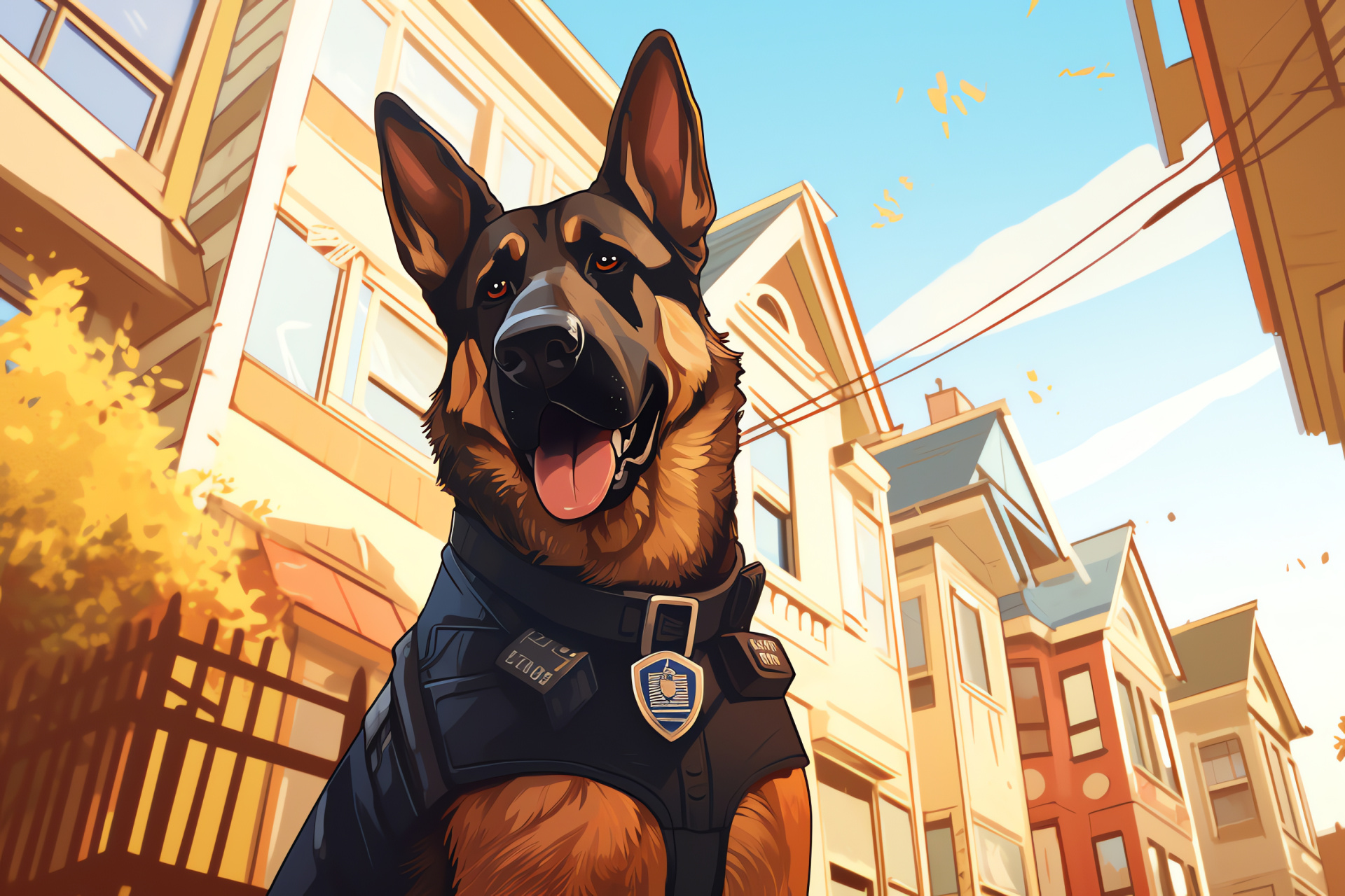 Service German Shepherd, law enforcement canine, community safety, neighborhood patrol, animal officer, HD Desktop Image