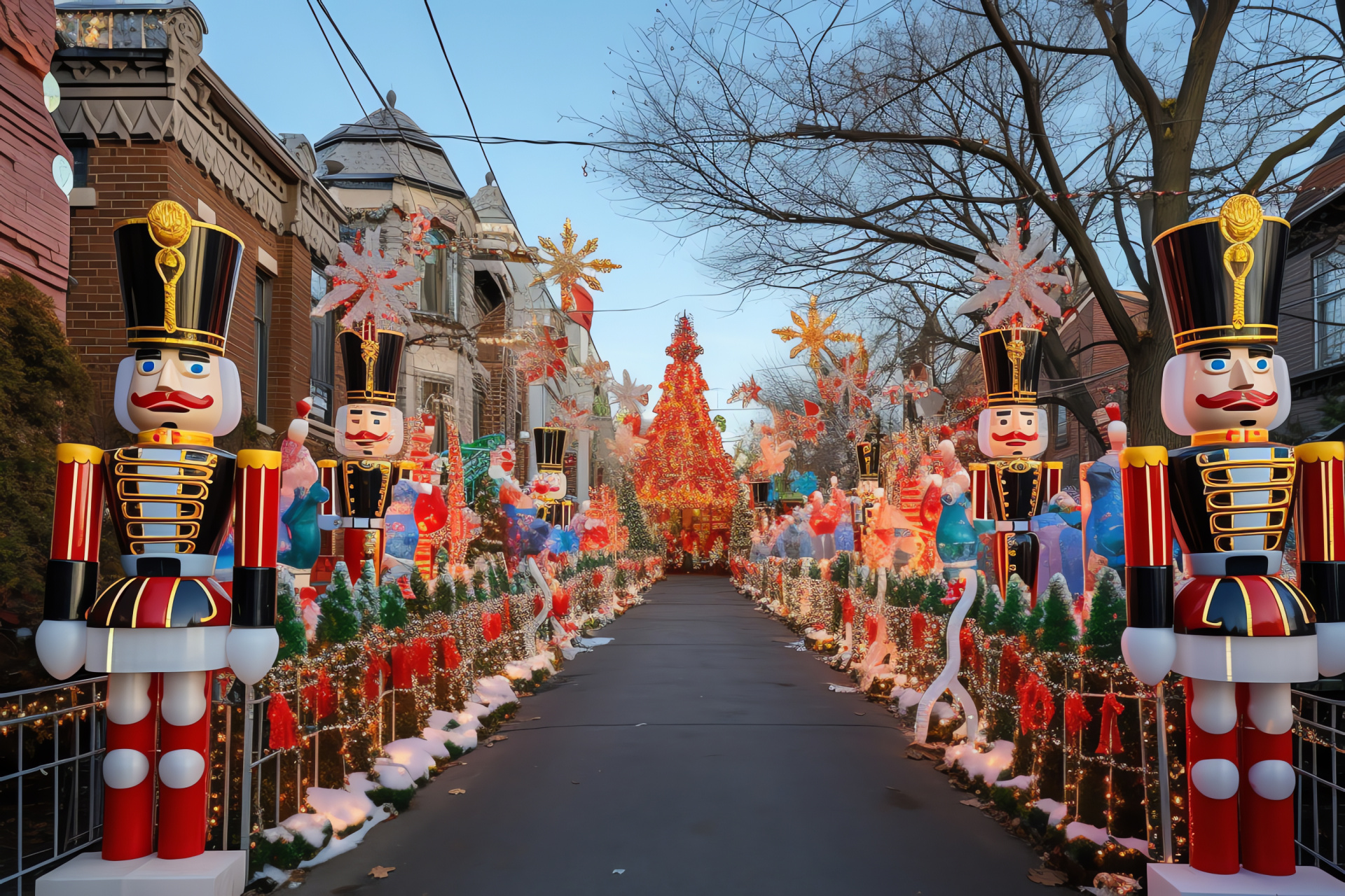 New York Christmas, Brooklyn neighborhood, Dyker Heights, holiday illumination, festive homes, HD Desktop Image