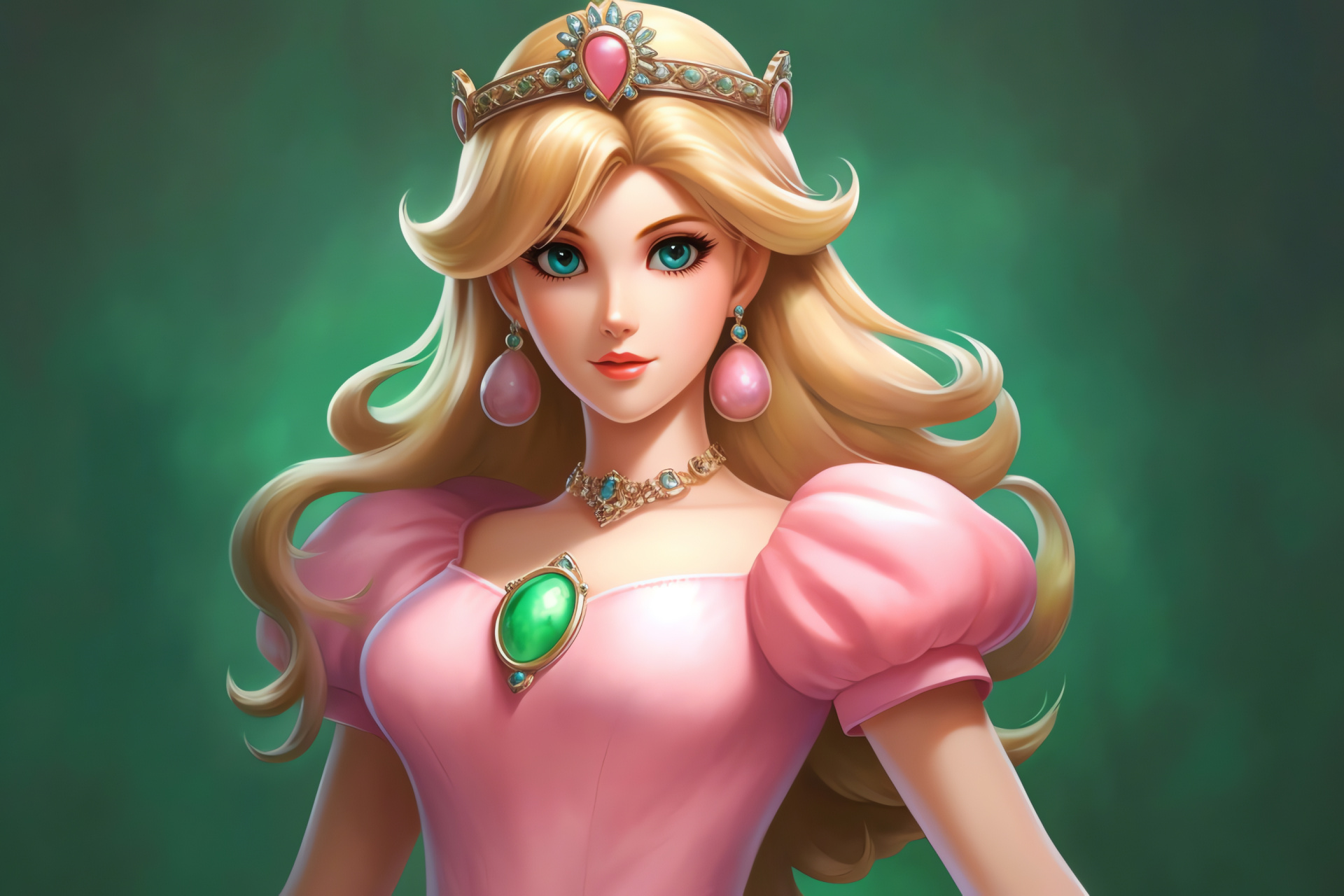 Nintendo's Princess Peach, Royal Mushroom Kingdom figure, Classic gaming character, Mario series, Iconic platform games, HD Desktop Image