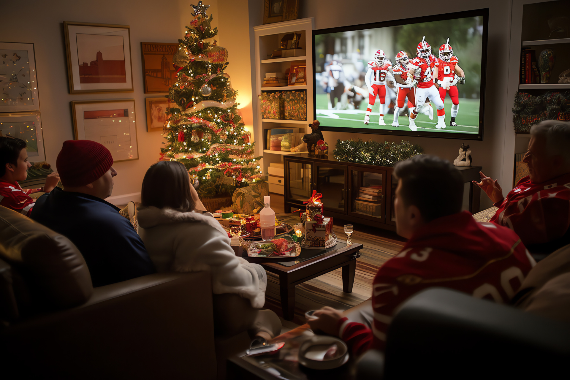 NFL holiday celebrations, Home festivity, American football, Touchdown traditions, Friendly matches, HD Desktop Wallpaper