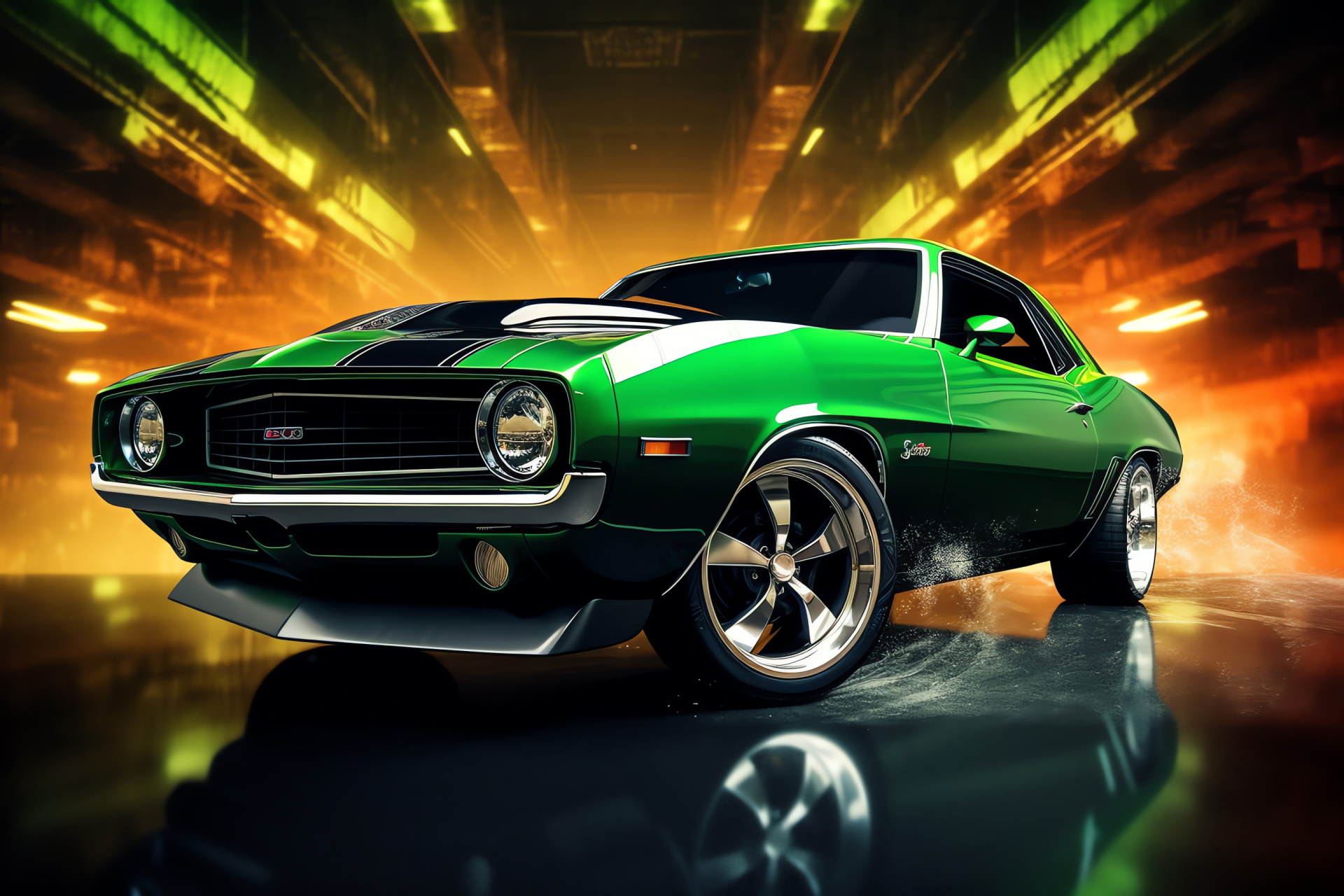 Muscle car stance, Eco color depth, Dominant vehicular posture, Lustrous tint, Raised perspective exposure, HD Desktop Image