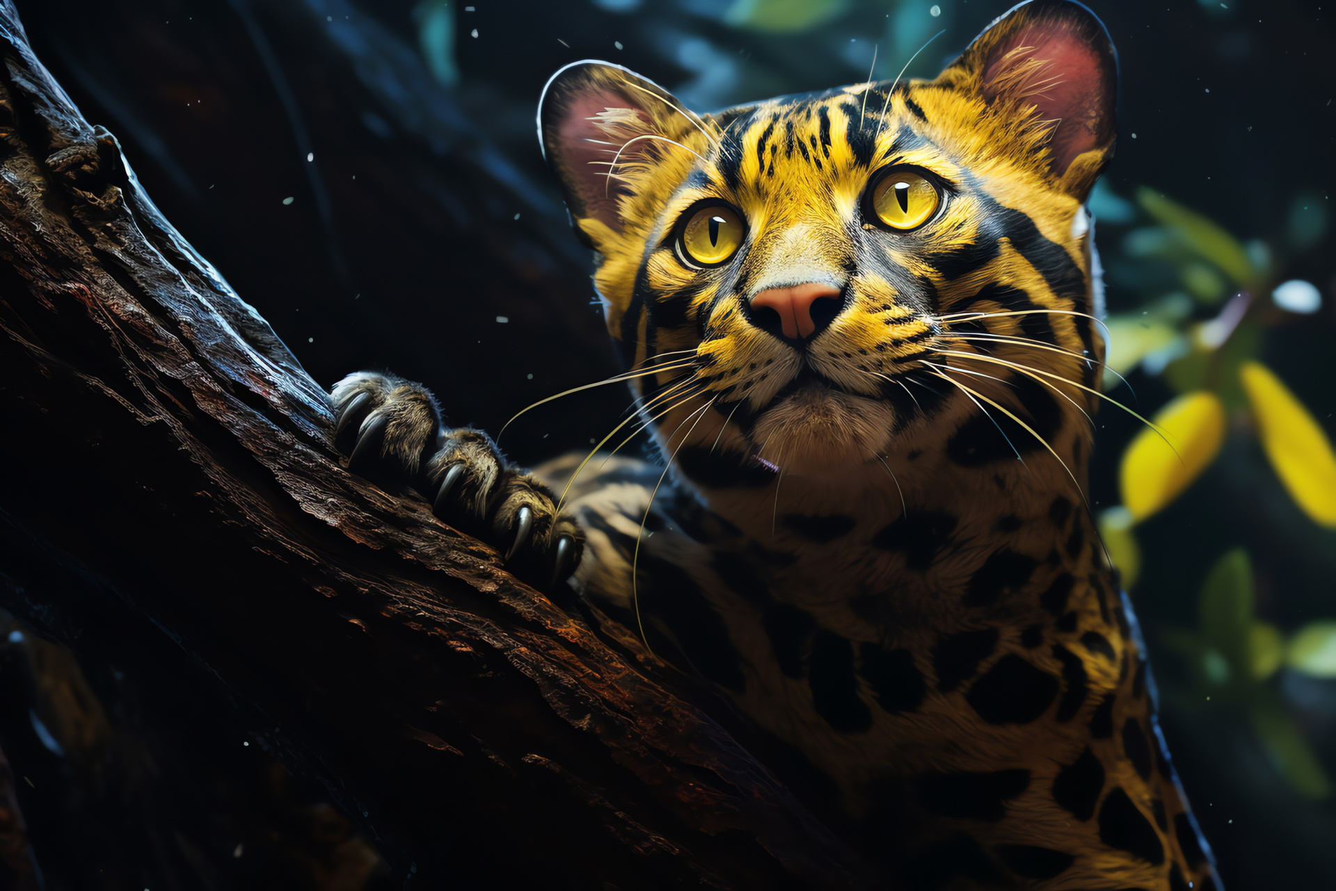 Rare Marbled Cat, Southeast Asia fauna, Mysterious feline, Dense jungle inhabitant, Small wild cat, HD Desktop Image