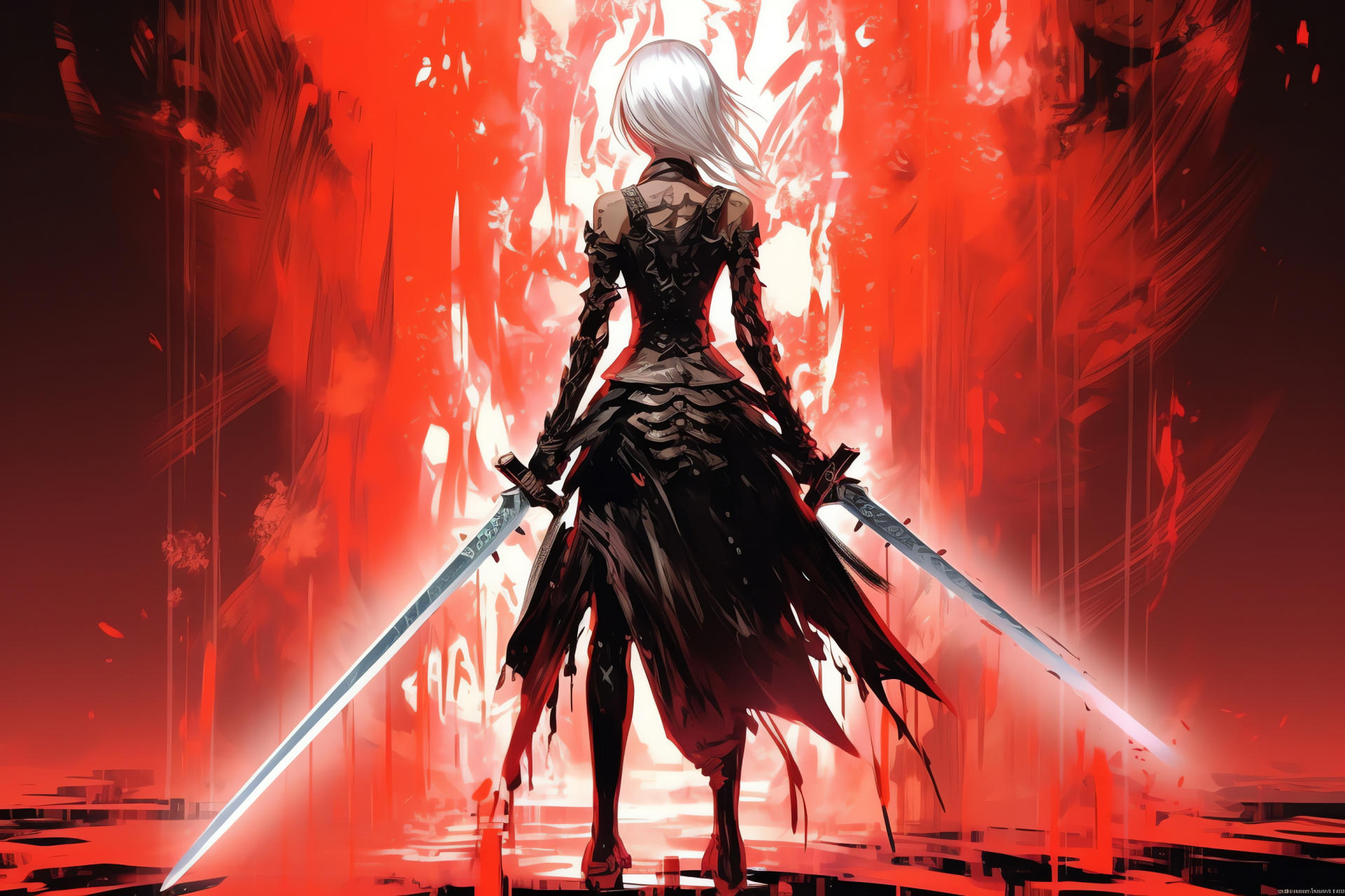 A2's fierce presence, Metallic glint, Flowing silver locks, RPG legend, Nier Replicant series, HD Desktop Image