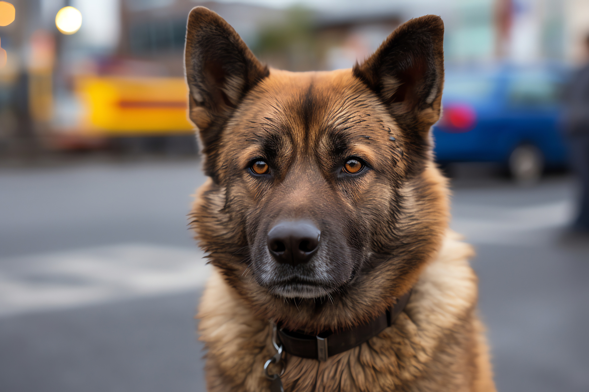 Akita police dog, loyal service animal, K-9 law enforcement, vigilant companion, uniformed partner, HD Desktop Image