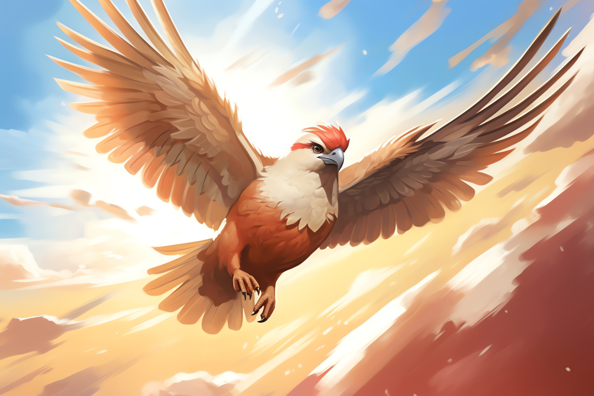 Skyborne Pidgeot, Pokemon bird species, Magnificent aerial abilities, Cloud roaming, Feathered splendor, HD Desktop Image