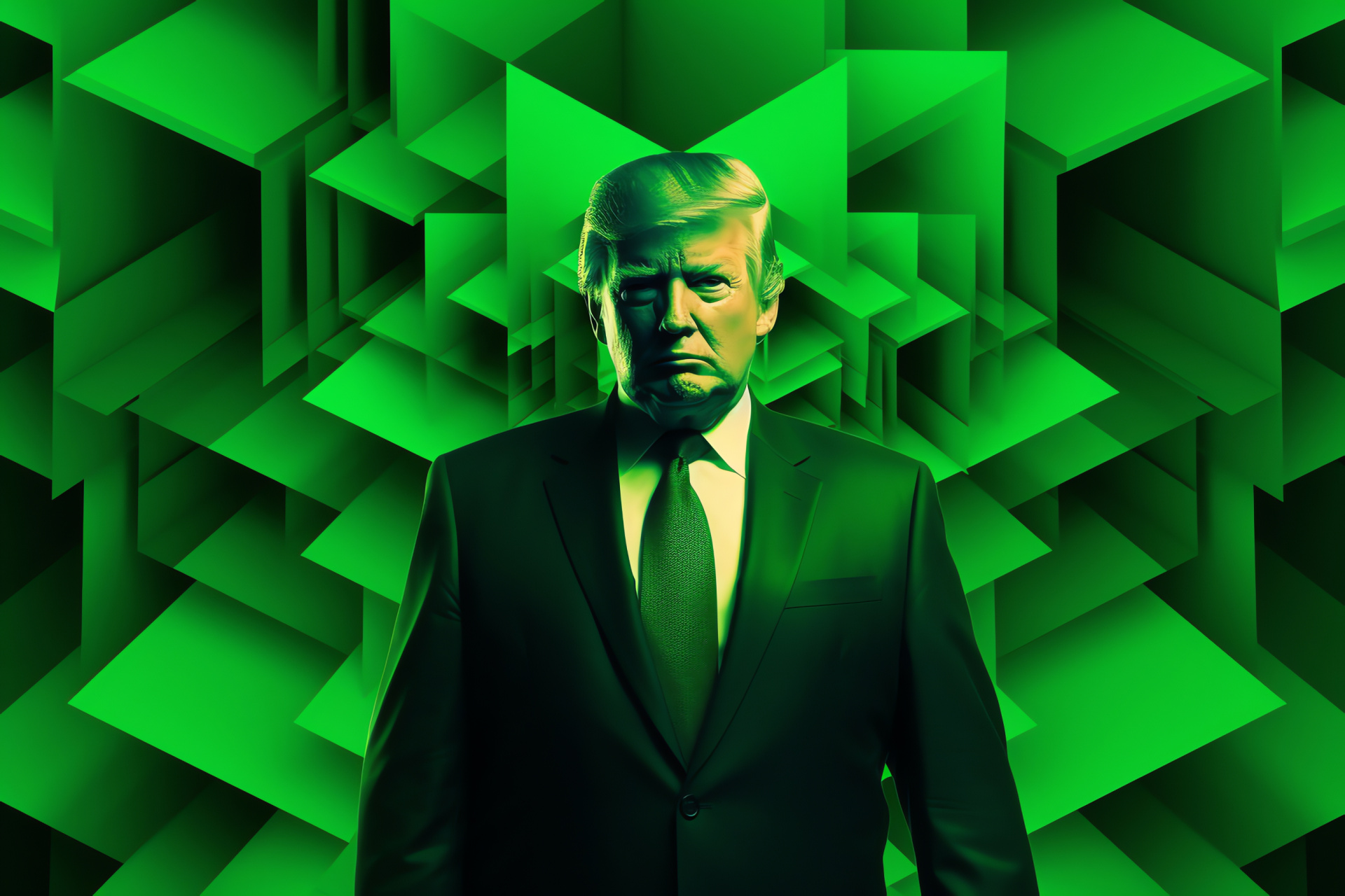 Donald Trump, leadership aura, graphic surroundings, business attire, vibrant necktie, HD Desktop Image