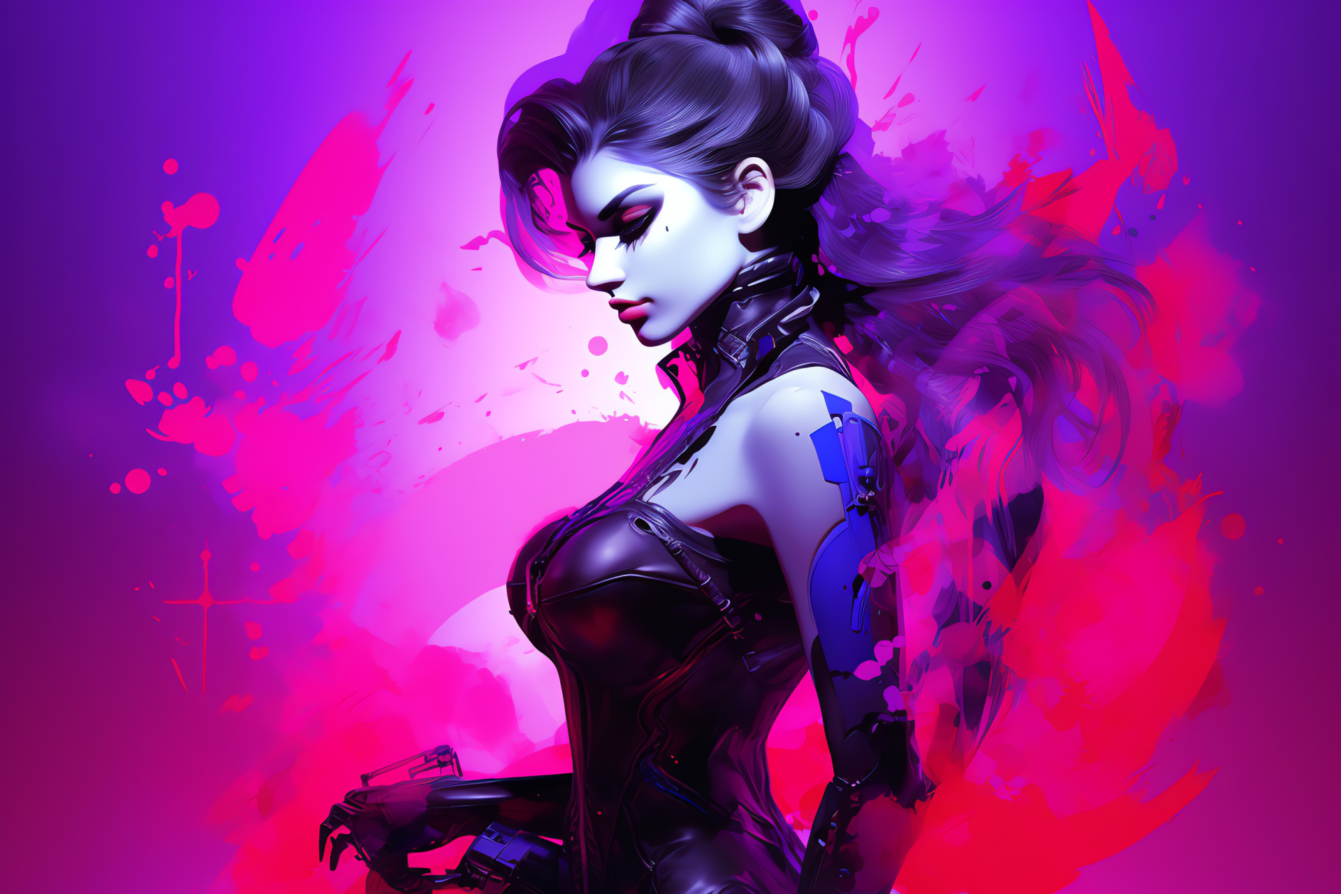 Widowmaker assassin snapshot, Overwatch combatant, Sharpshooter precision, Vibrant iris tint, Fair complexion contrast, HD Desktop Image