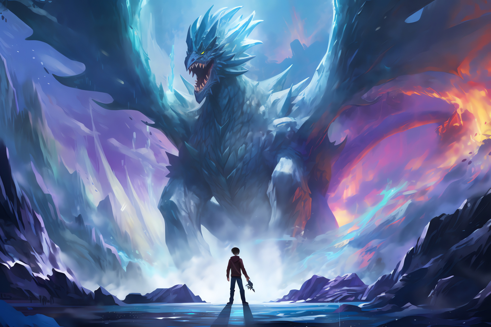 Pokemon White Kyurem Encounter, Enigmatic Chasm, Protagonist Standoff, Ice Dragon Myth, Exhilarating Clash, HD Desktop Image