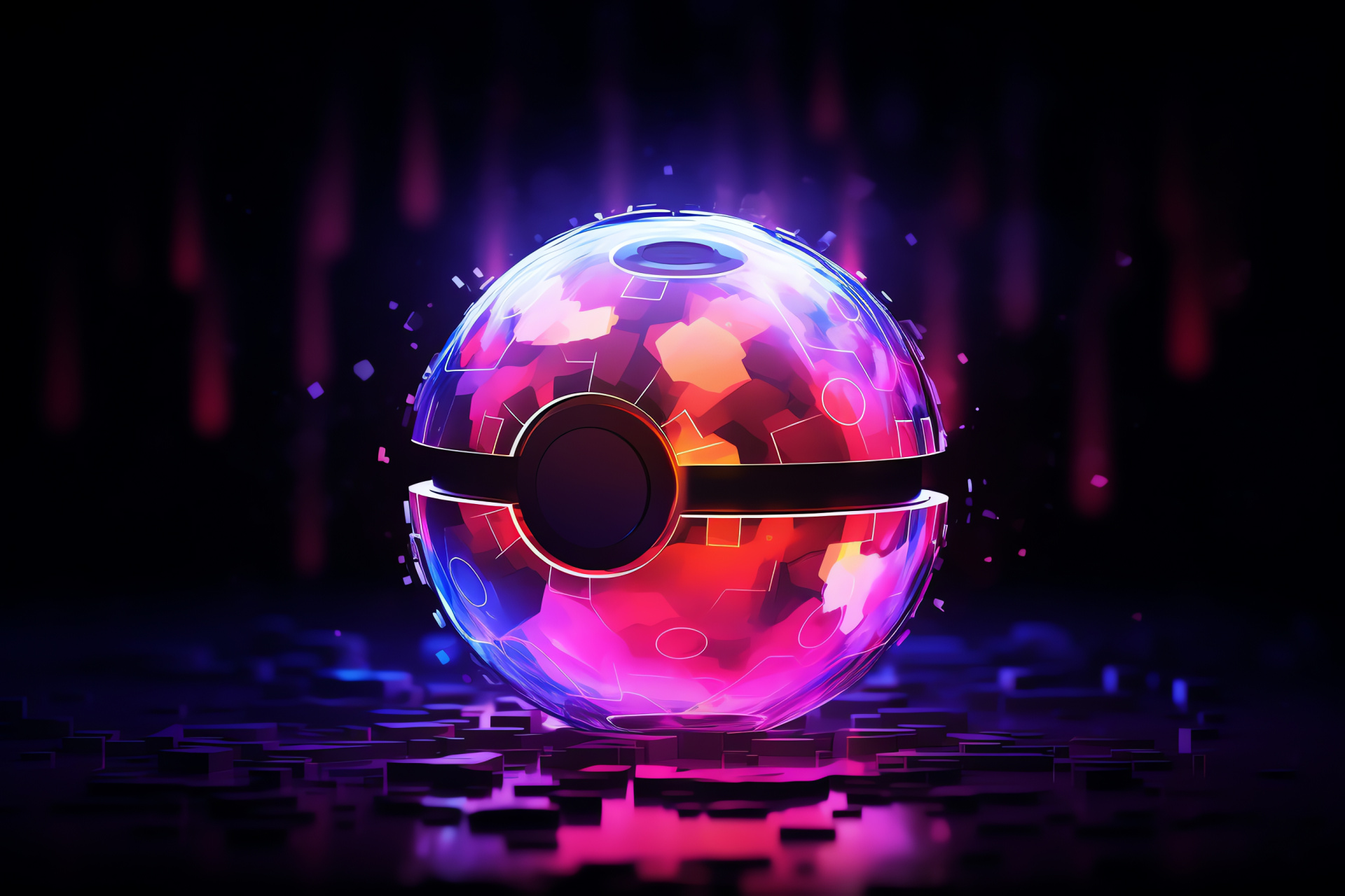 Pokemon universe, Capture sphere, Luminous patterns, Darkness, Enigmatic aura, HD Desktop Image