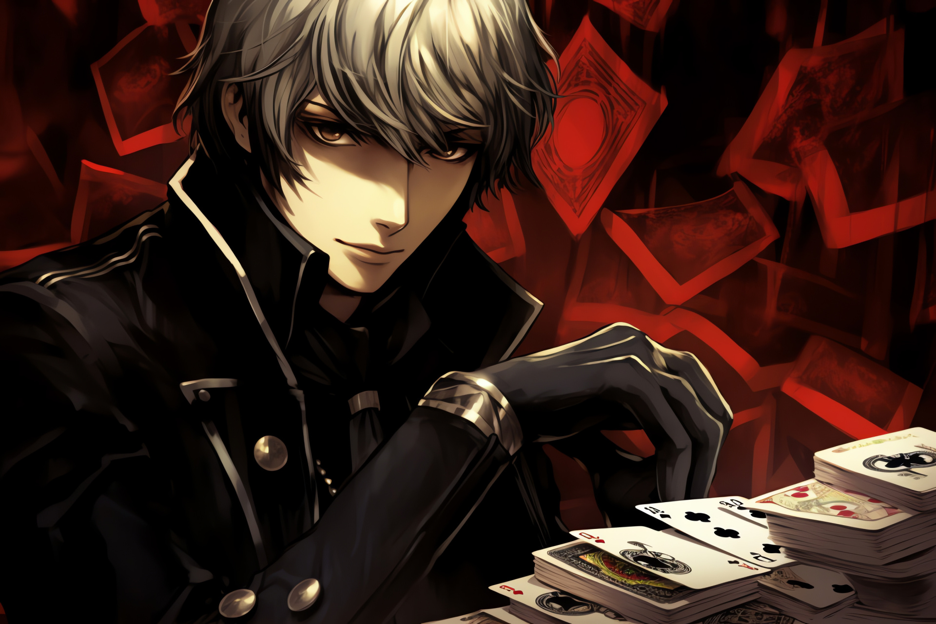 Velvet Room ambiance, Persona 4 mystery, Igor presence, Divinatory deck, Enigmatic aura, HD Desktop Image