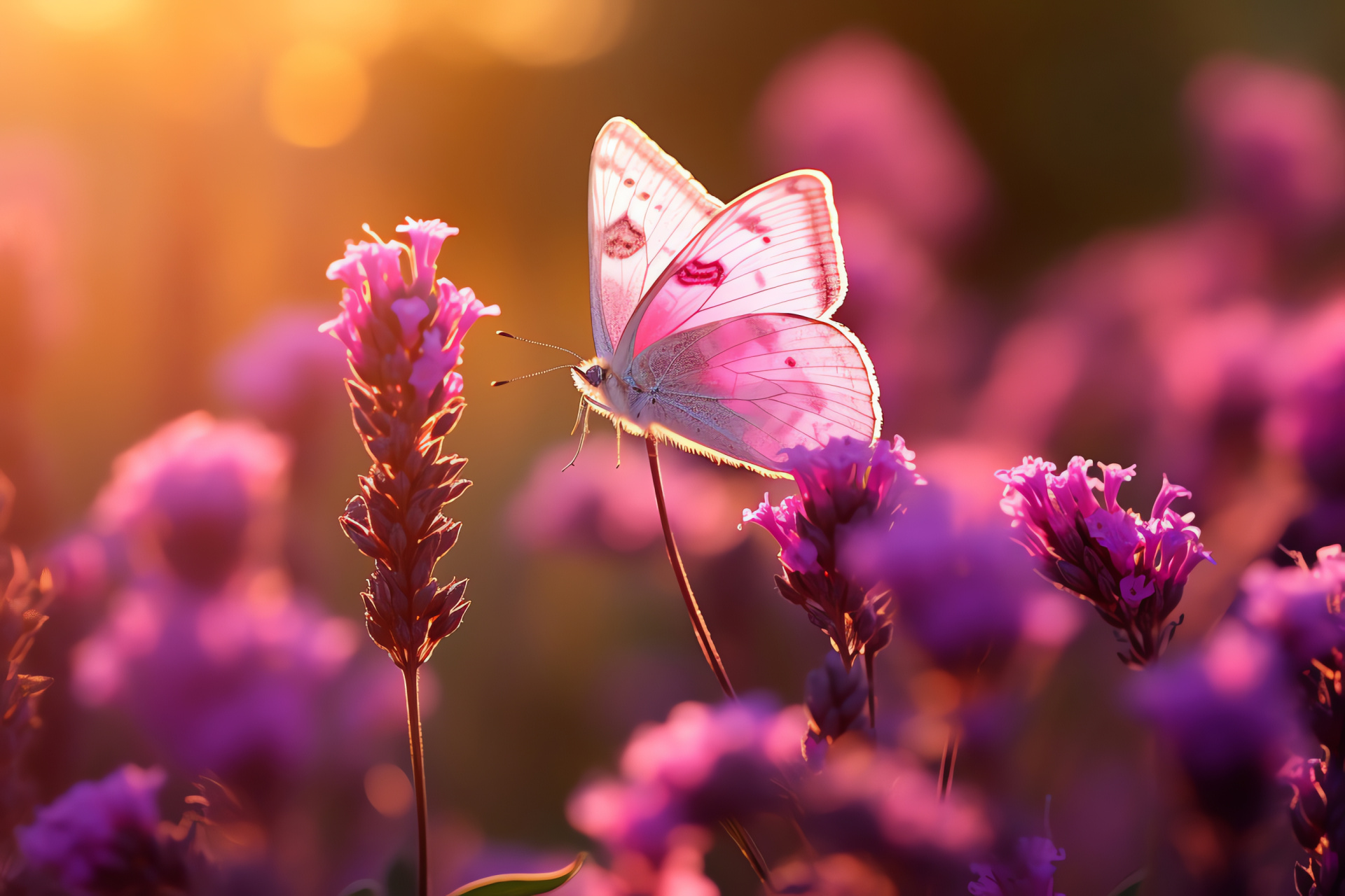 Pink Butterfly, subtle wing tone, insect tranquility, lavender flora, meadow calm, HD Desktop Wallpaper