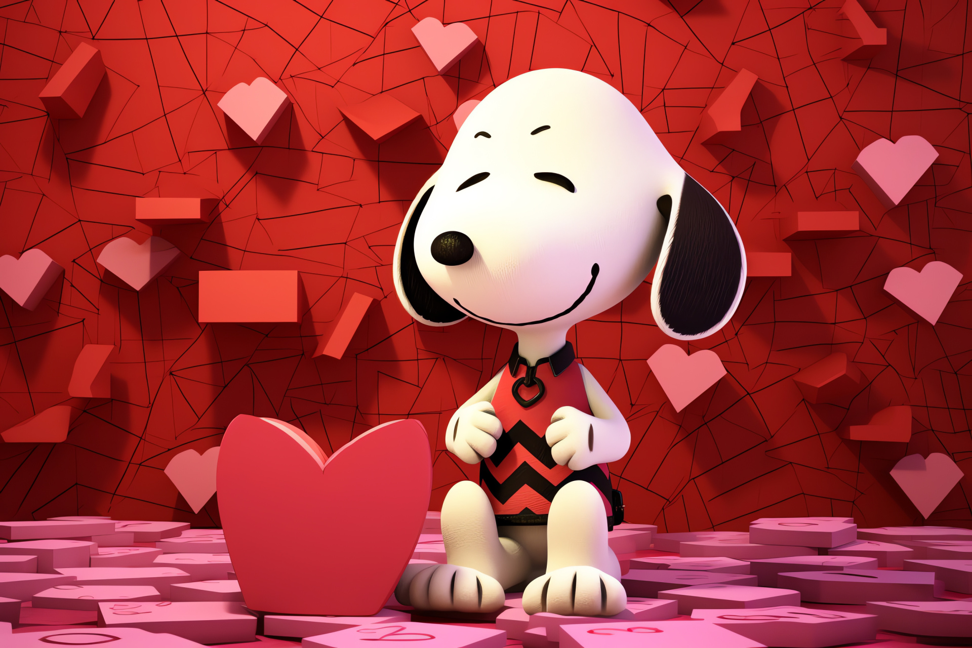 Snoopy, Charles Schulz creation, Love holiday abstraction, Digital creativity, Geometric heart rendition, HD Desktop Wallpaper