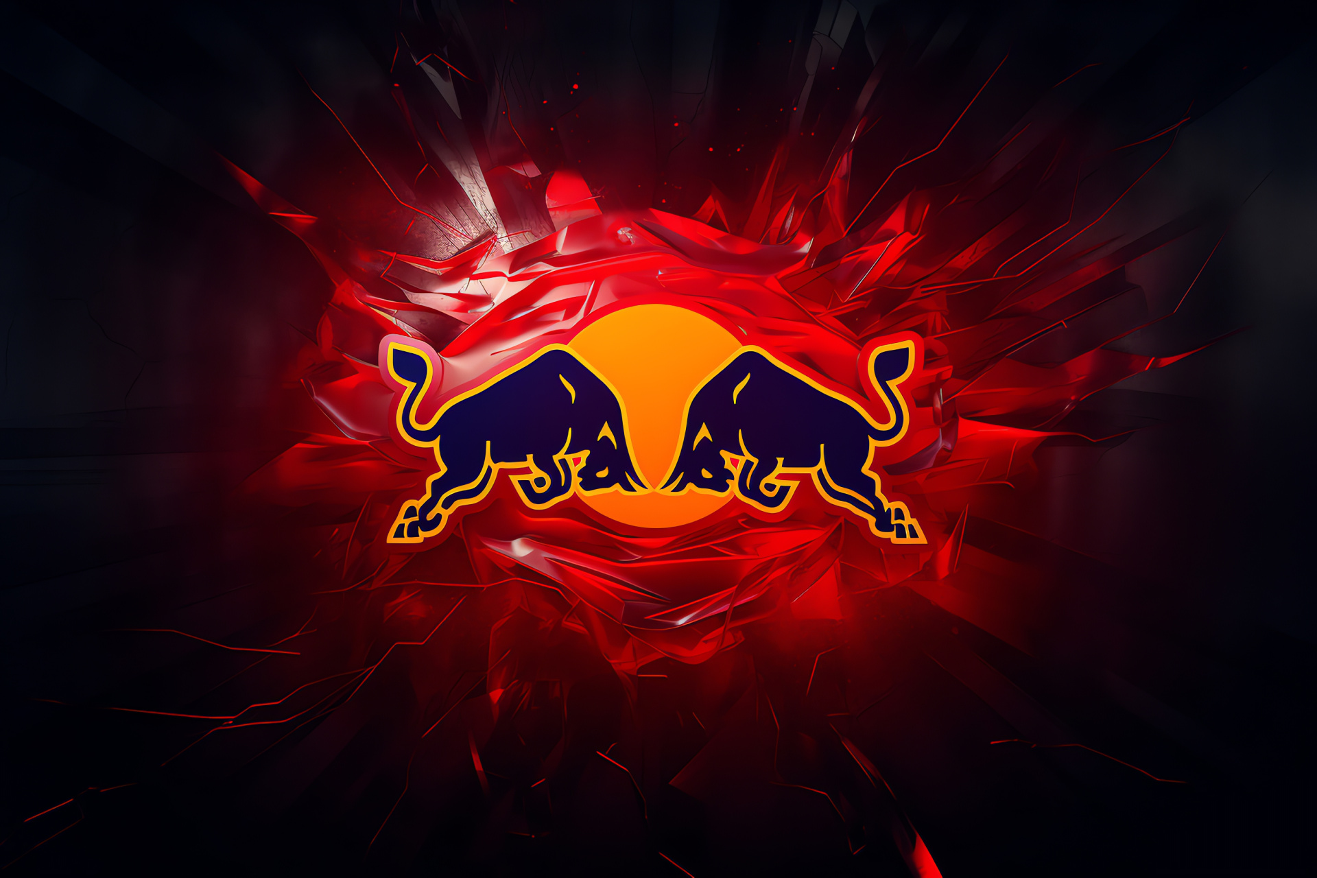 Red Bull symbol, Intense bull graphic, Recognizable logo, Beverage can, Bold advertising, HD Desktop Image