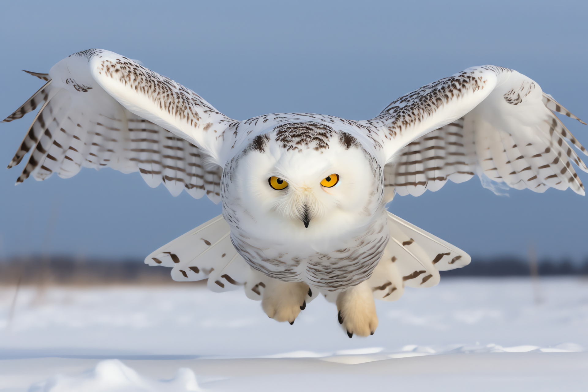 Arctic Snowy Owl, Birds of Prey, snowy habitat, gliding flight, feathered camouflage, HD Desktop Image