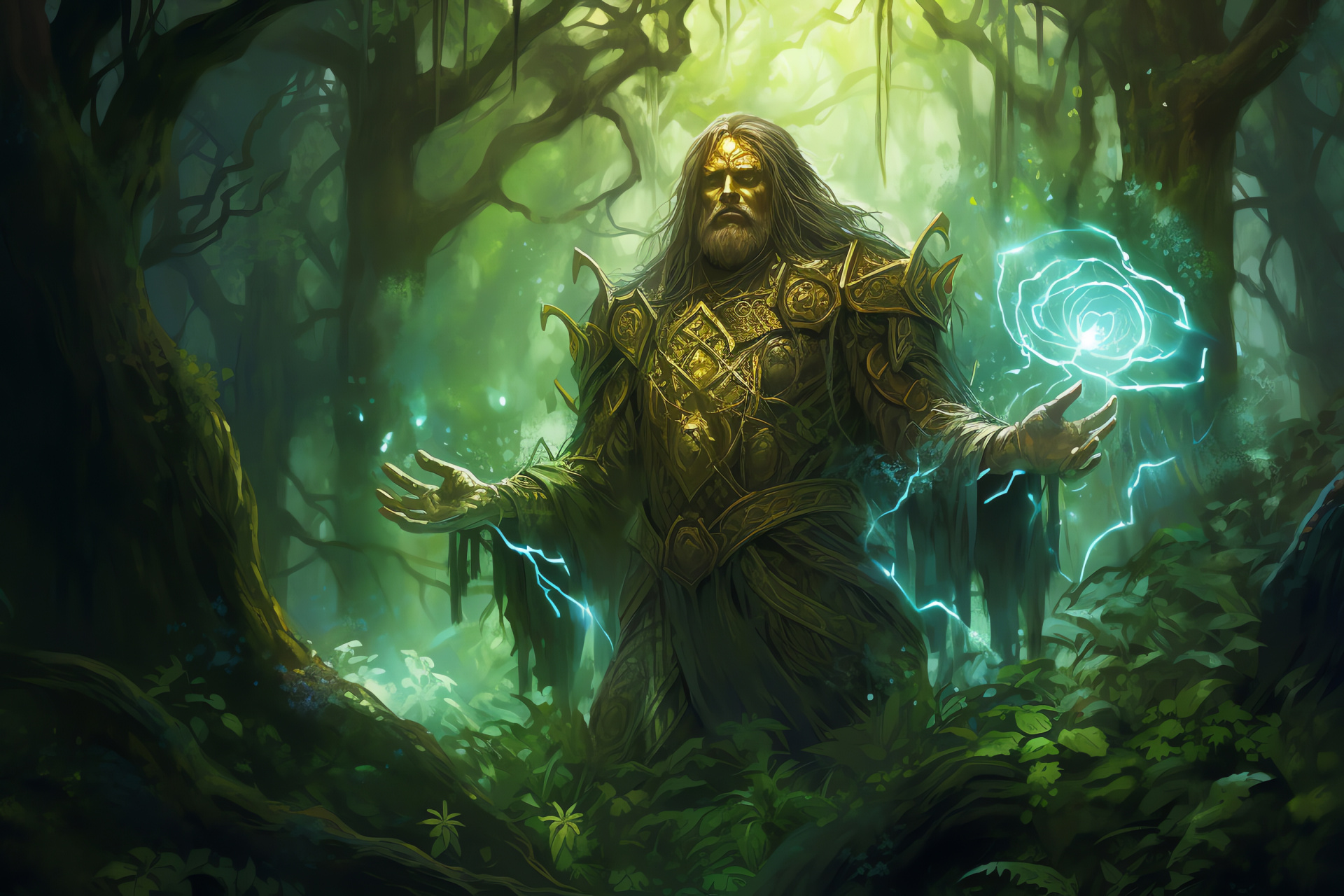 Path of Exile setting, The Sacred Grove mystery, Druid class resonance, mystical green robes, serene haven, HD Desktop Image