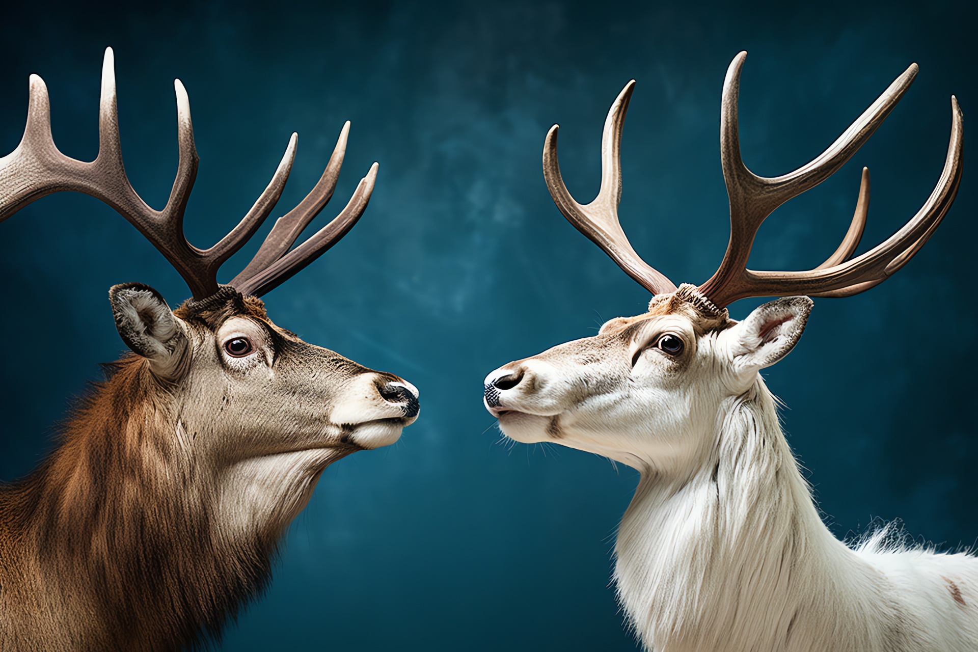 Reindeer, up-close expression, two-tone backdrop, sapphire eyes, intelligent deer, HD Desktop Wallpaper