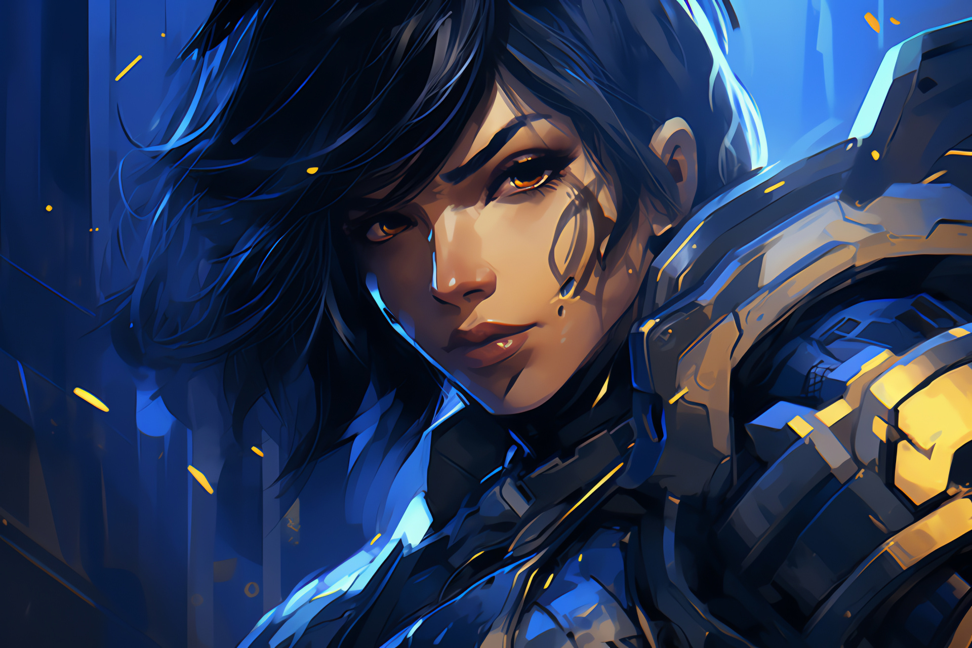 Pharah Overwatch character, Futuristic armor, Skillful guardian, Heroic protector, Tactical gameplay, HD Desktop Wallpaper