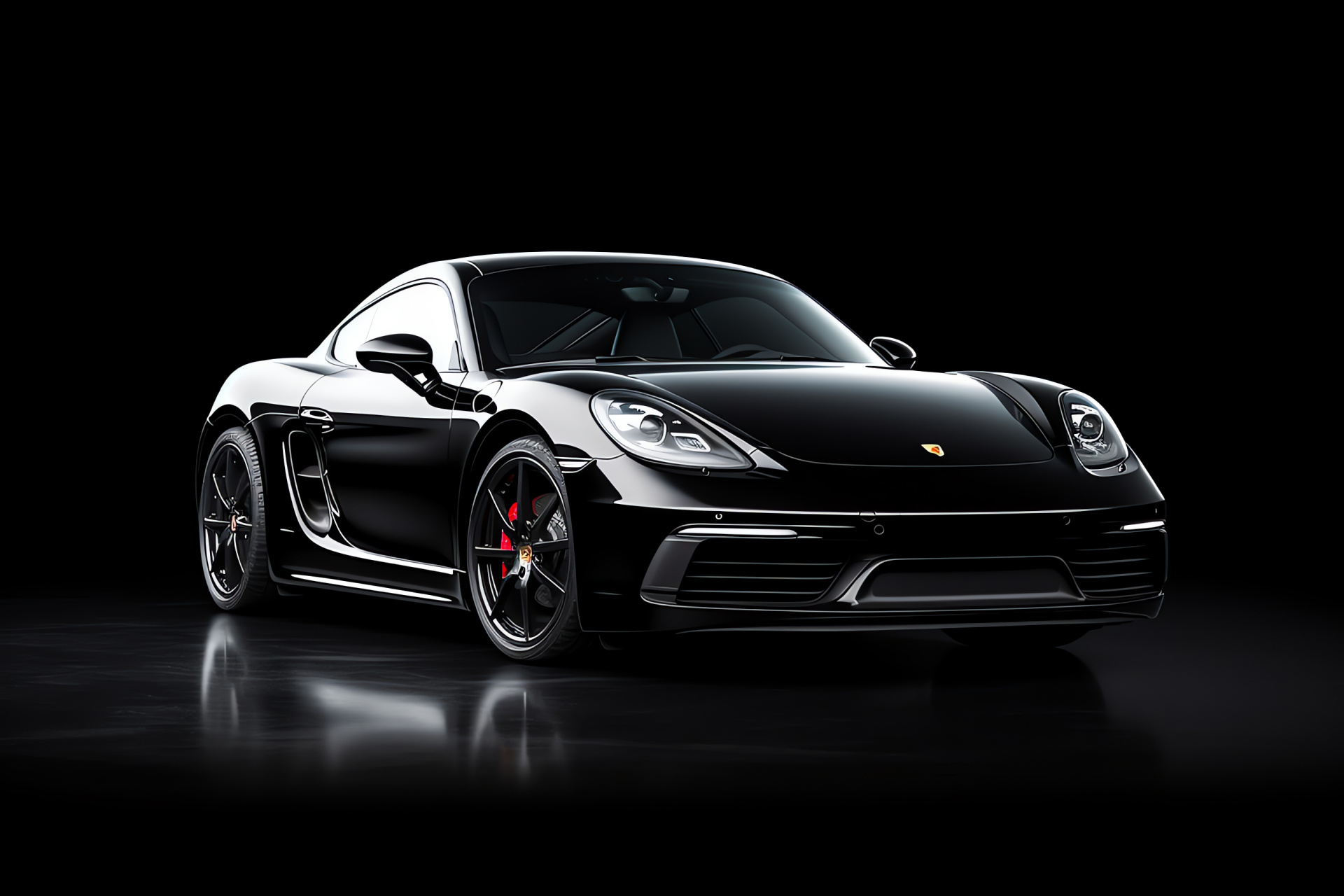 Porsche Cayman 718, Elevated angle, Sports car, Sleek bodywork, Ebony backdrop, HD Desktop Wallpaper