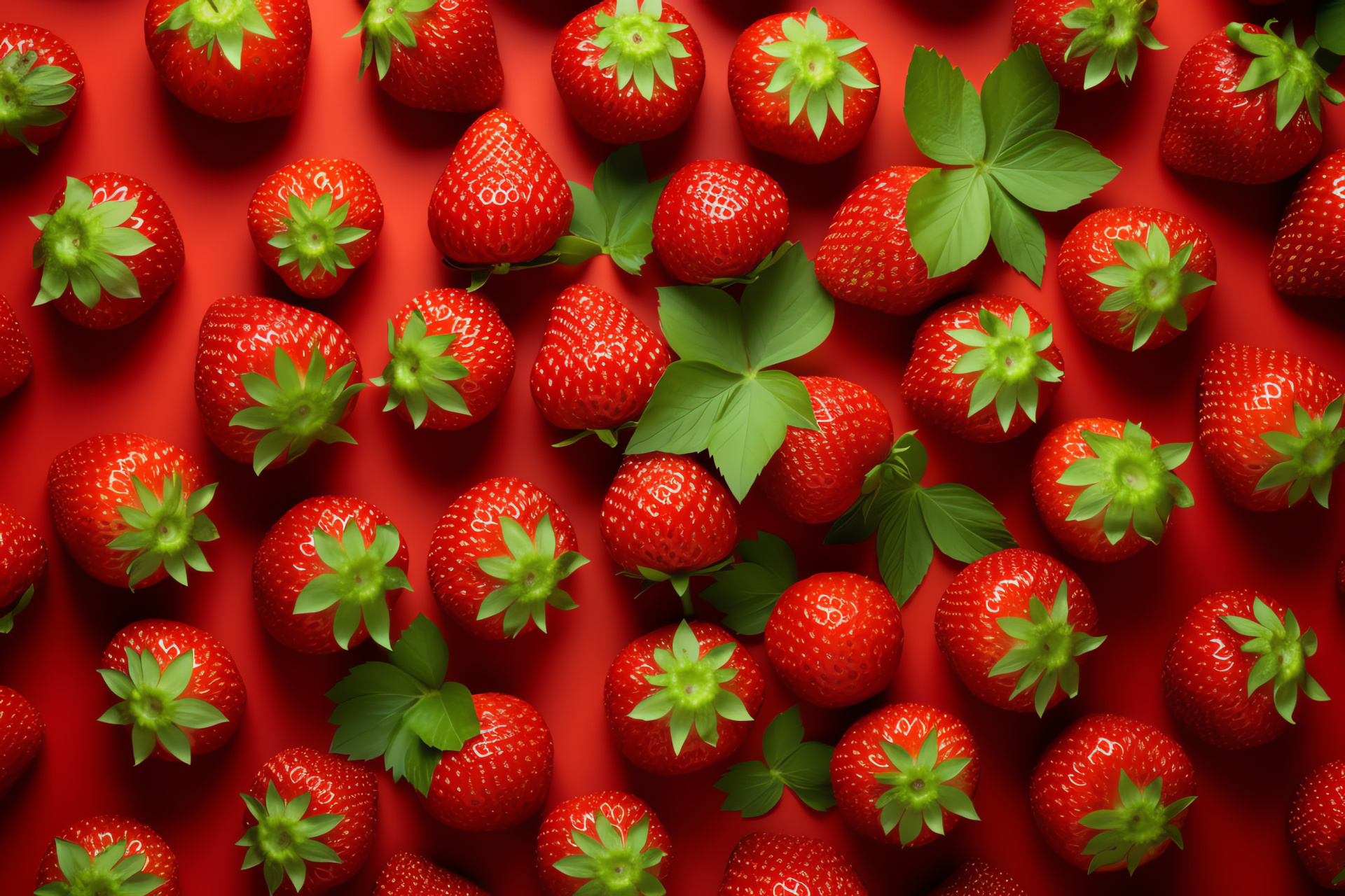 Assortment of strawberries, Mature berries, Green leaves, Harvesting process, Garden freshness, HD Desktop Wallpaper