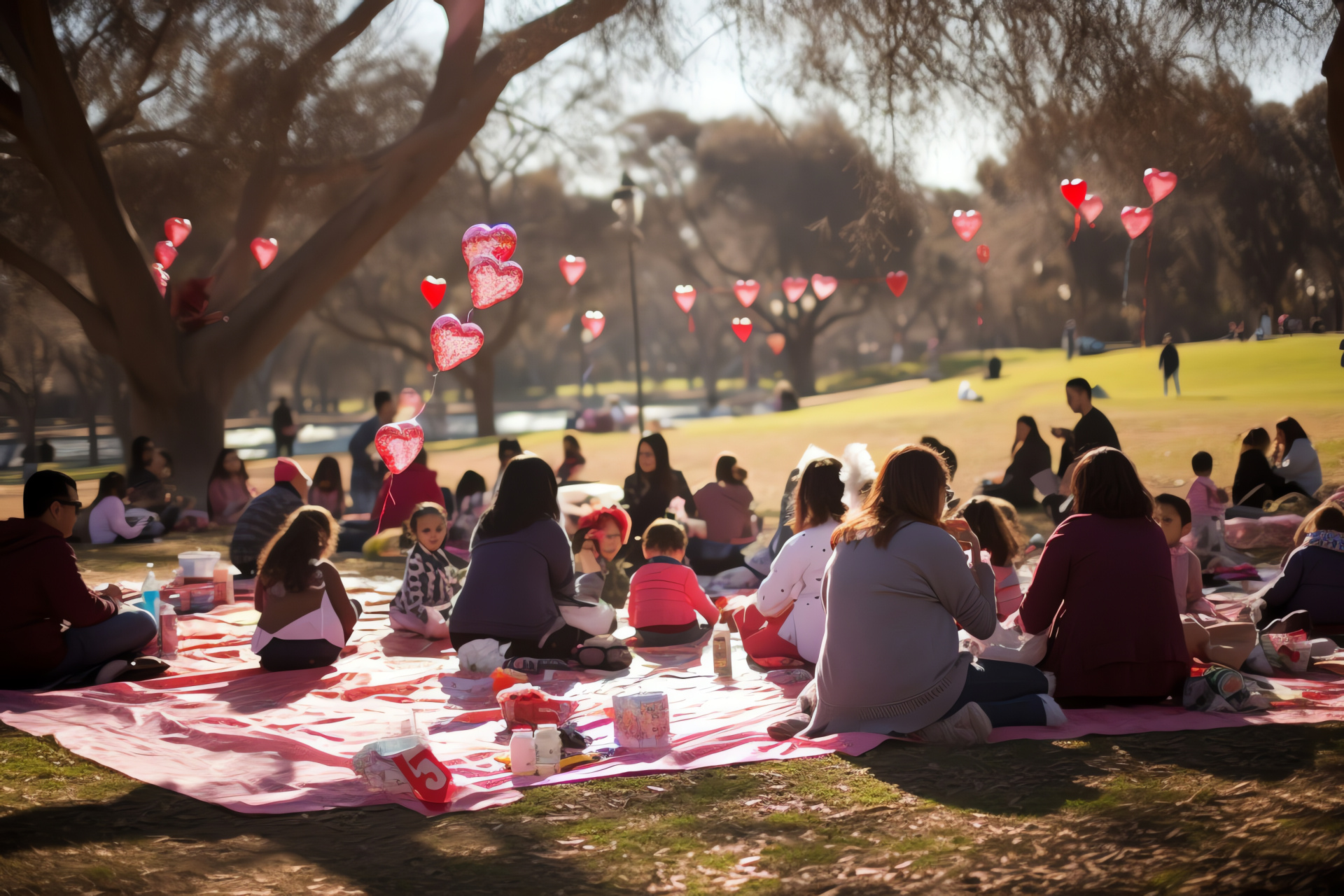 Valentine's Day leisure, Public garden delight, Family outings, Casual feasts, Shared joy, HD Desktop Image