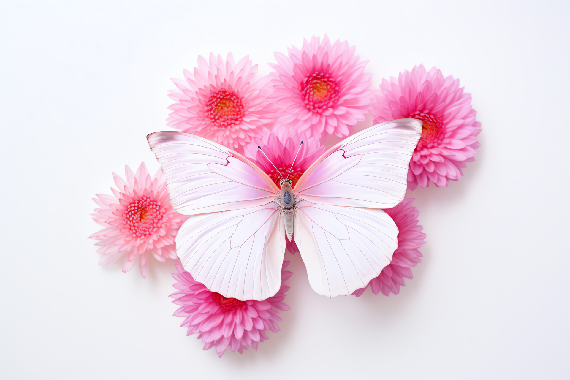 Pink Butterfly, insect resting, nature delicate beauty, white serene space, peaceful creature, HD Desktop Wallpaper