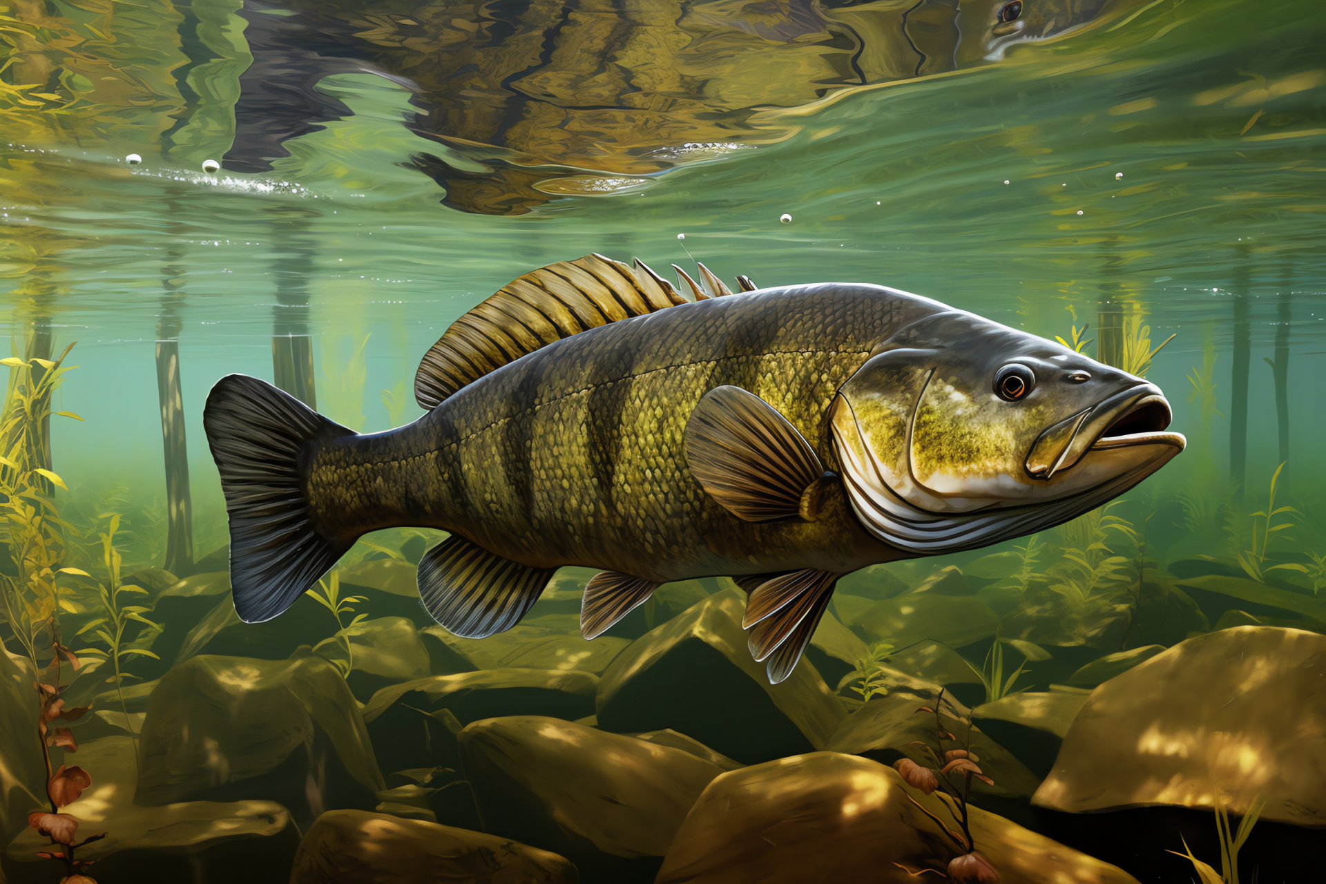 Smallmouth Bass, bronze bass, freshwater gamefish, angling favorite, lake habitat, HD Desktop Wallpaper