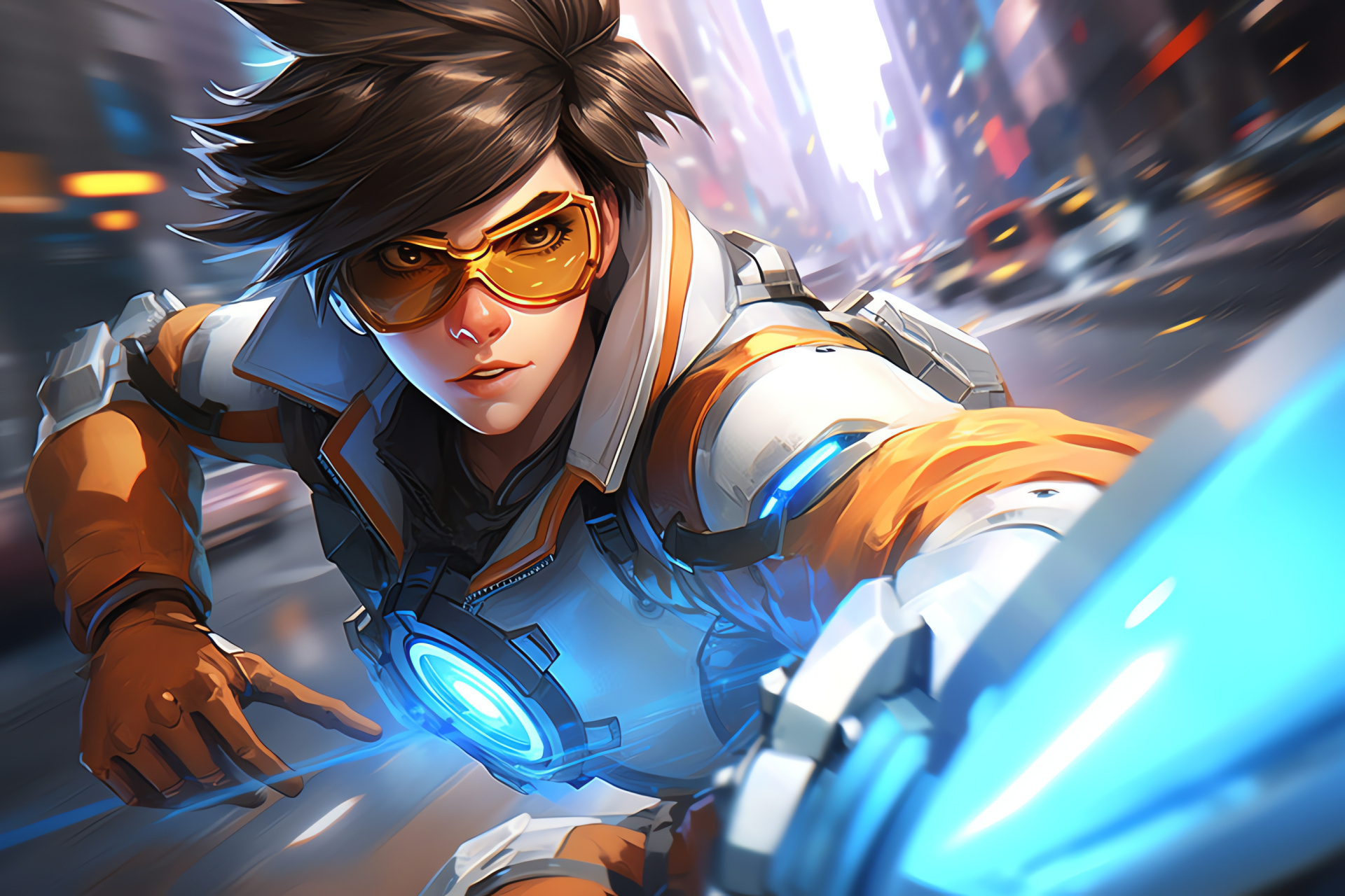 Overwatch Tracer, Interactive chronology, Digital metropolis, Questing avatar, Time-jump expertise, HD Desktop Image