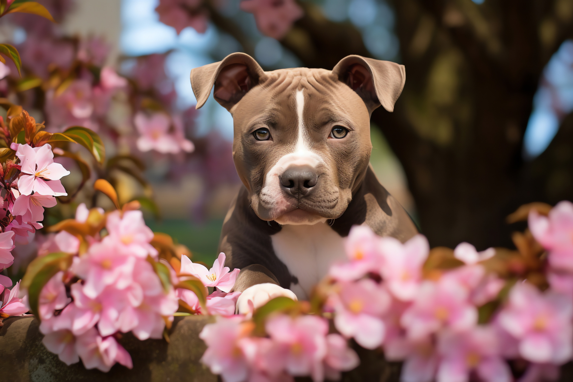 Docile Pitbull Terrier, Slate-coated dog, Cocoa-eyed canine, Comforting cloth texture, Outdoor domestic setting, HD Desktop Image