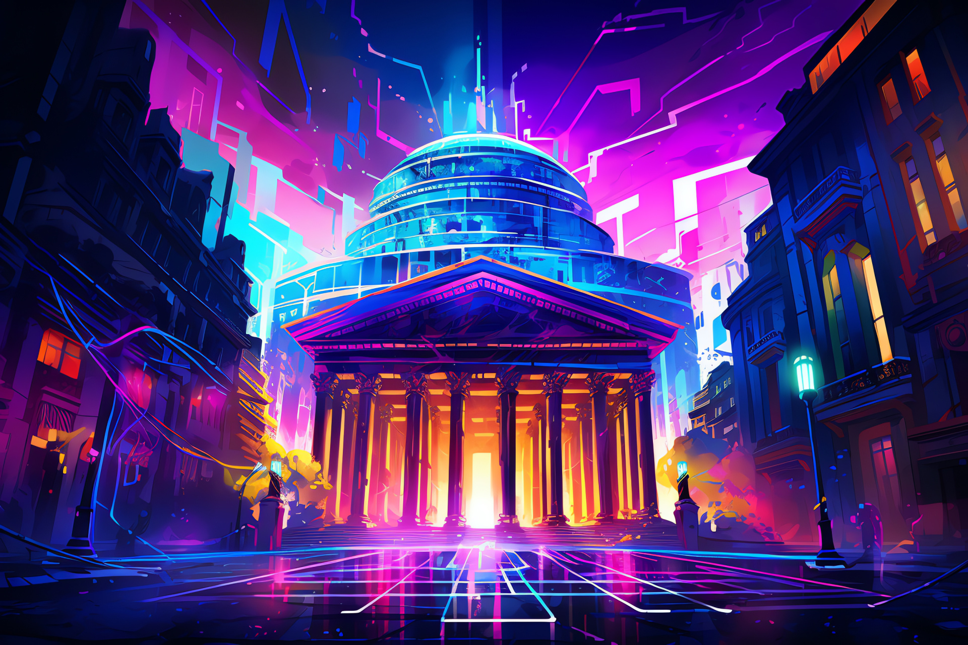 Pantheon, Adventure gaming, Futuristic city, Virtual landscapes, Sci-fi environments, HD Desktop Image