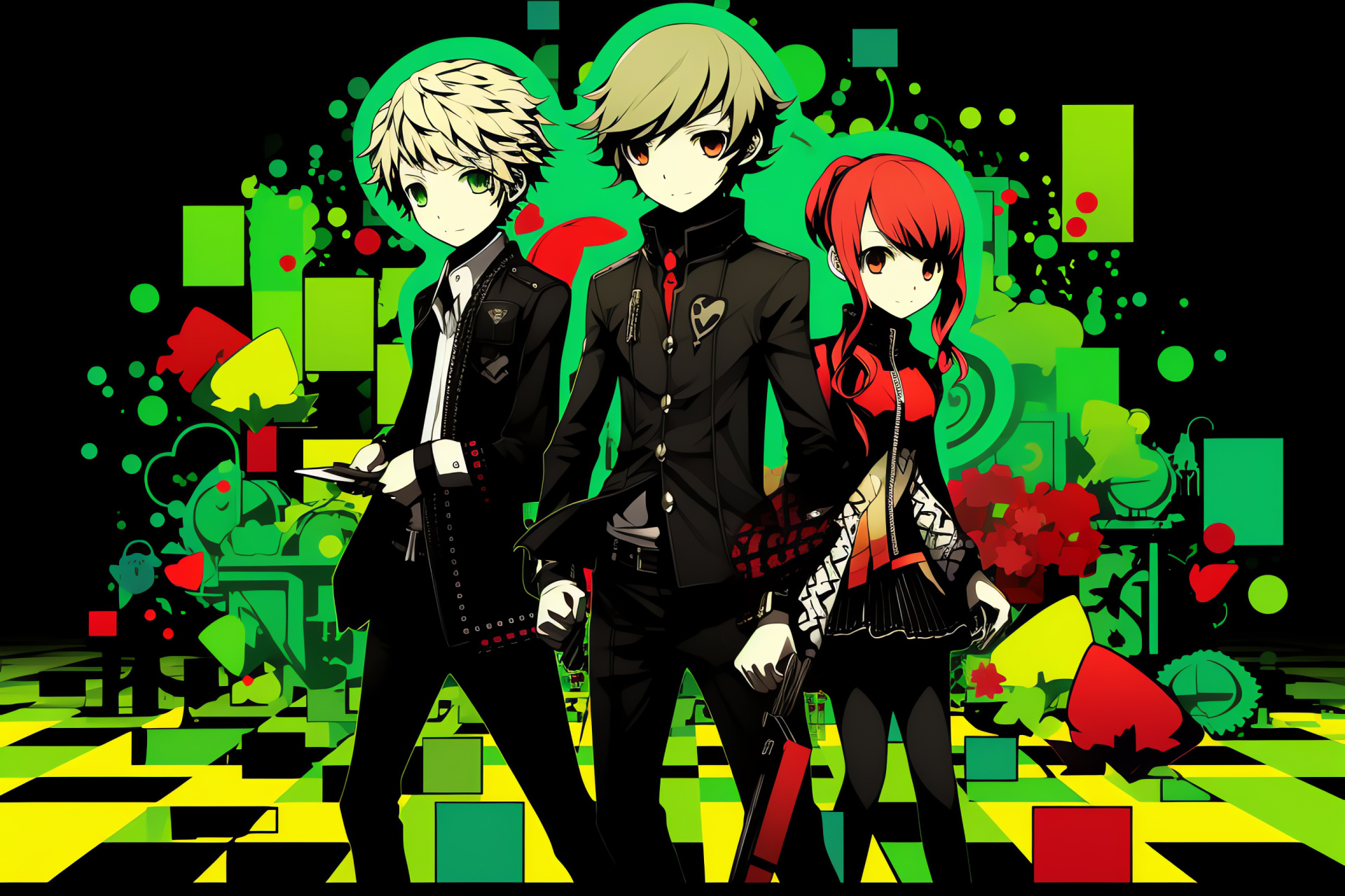 Persona Q protagonists, Tactical group, Redhead swordswoman, Boxer comrade Akihiko, Velvet Room alliance, HD Desktop Image