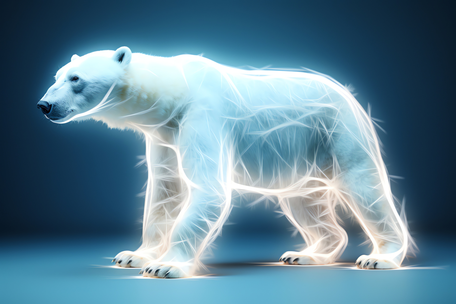 Majestic wildlife, Ursus maritimus solo, animal kingdom, stark fur feature, line pattern luminescence, HD Desktop Image