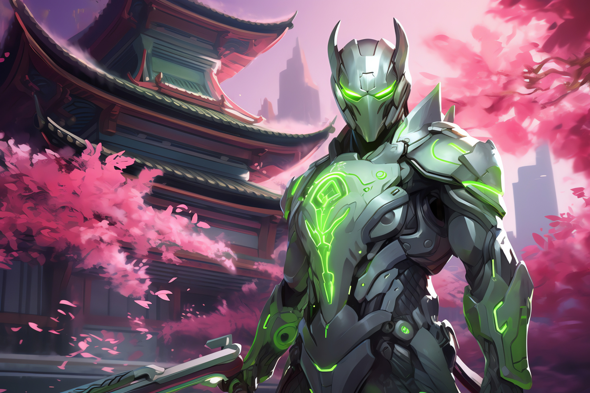 Overwatch Genji warrior, Video game hero, Cyborg agility, Combat readiness, Futuristic samurai, HD Desktop Image