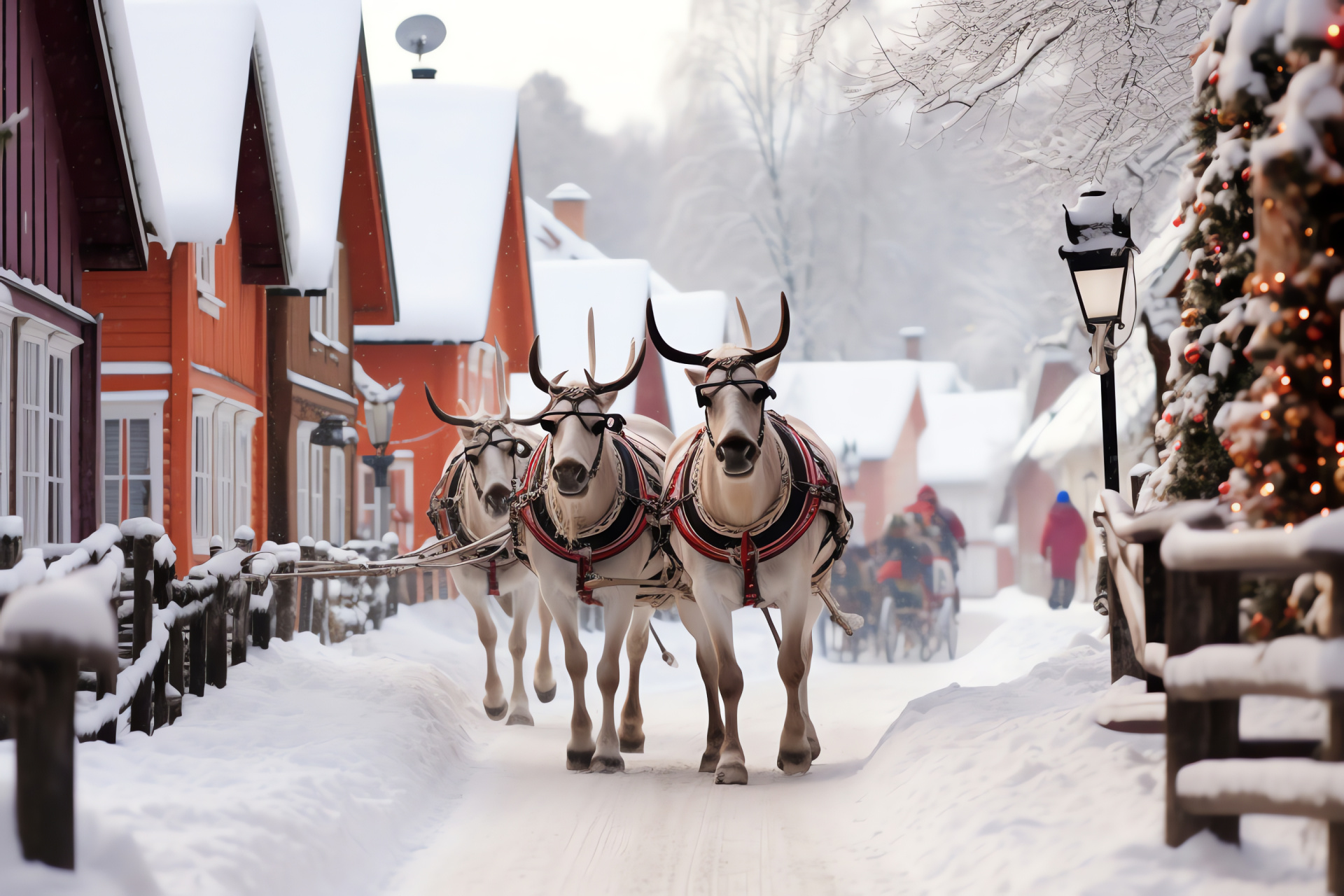 Christmas Eve mascot, Scandinavian country, frozen landscapes, Nordic architecture, alpine snow, HD Desktop Wallpaper