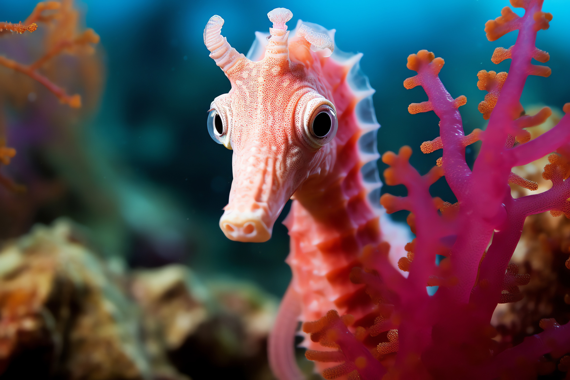 Tropical Seahorse, Coral Reef inhabitant, Dainty aquatic creature, Seascape of Andaman, Biodiversity underwater world, HD Desktop Wallpaper