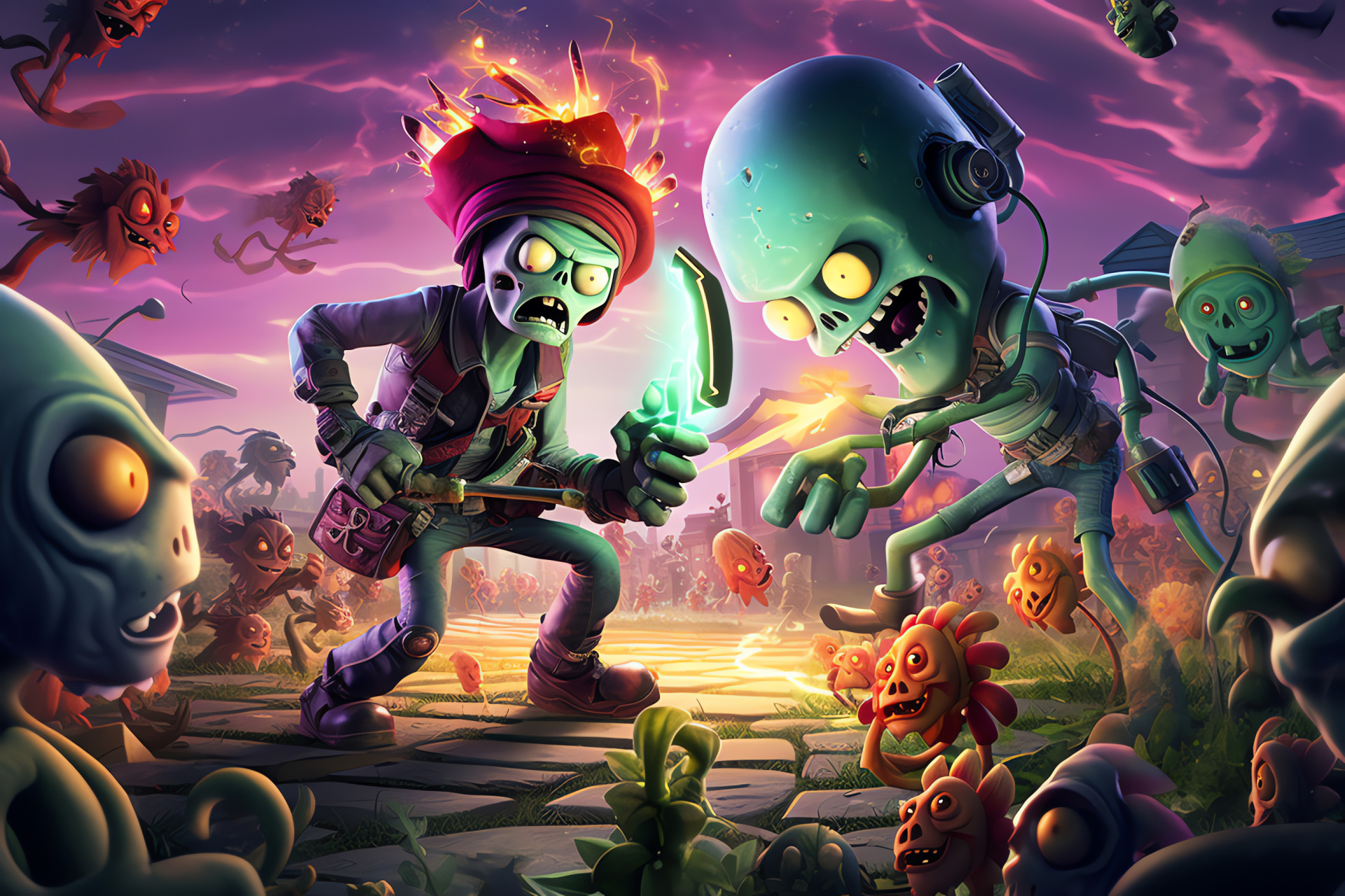 Animated combatants, Armor-clad All-Star, Laboratory Scientist, Construction Engineer, Pvz battlefield, HD Desktop Image