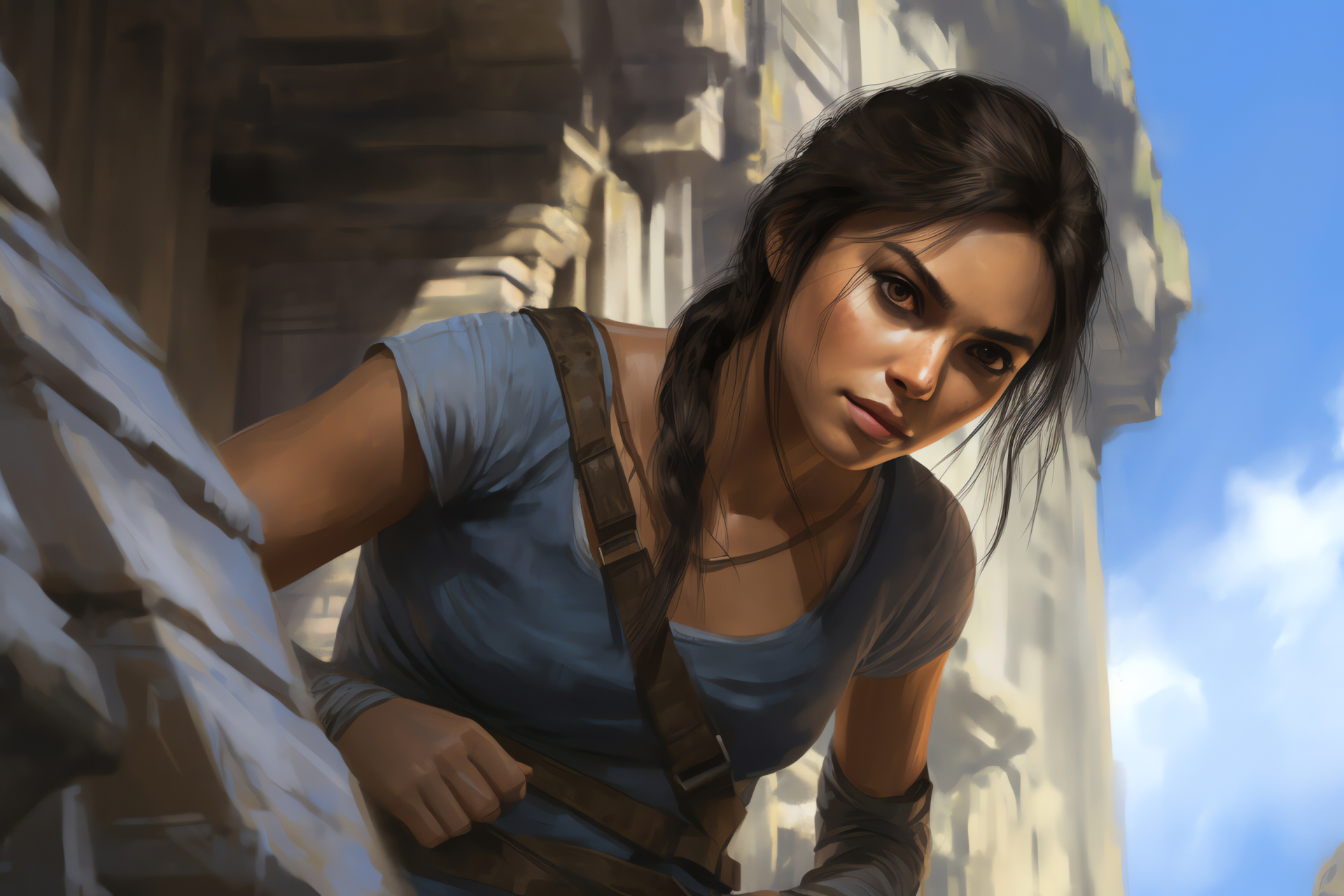 Treasure-seeker Chloe Frazer, Gaming expeditions, Uncharted realms, Antiquated pillars, Action heroine, HD Desktop Wallpaper