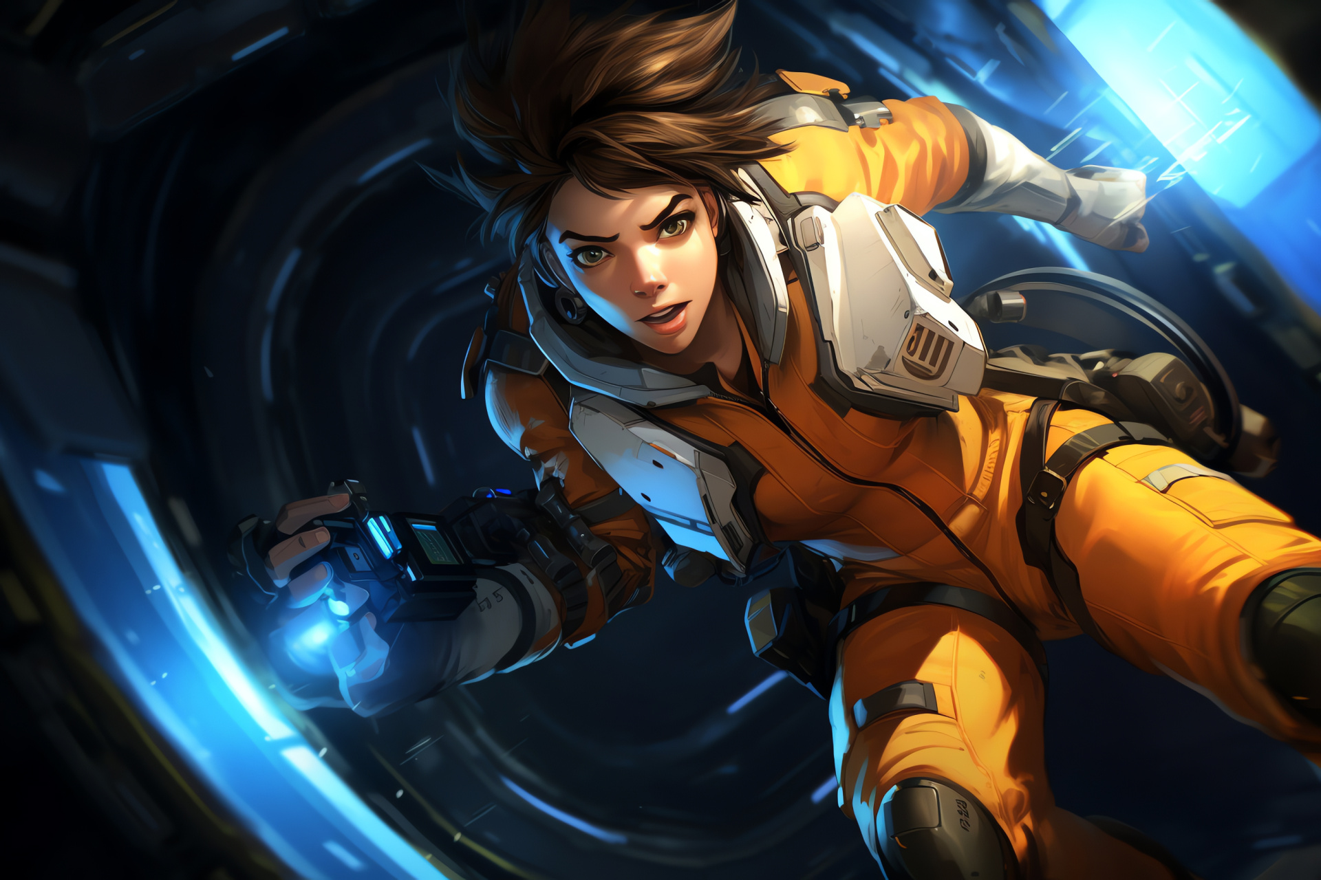 Overwatch Tracer space escapade, Game combat experience, Temporal warping protagonist, Galactic platform, HD Desktop Wallpaper