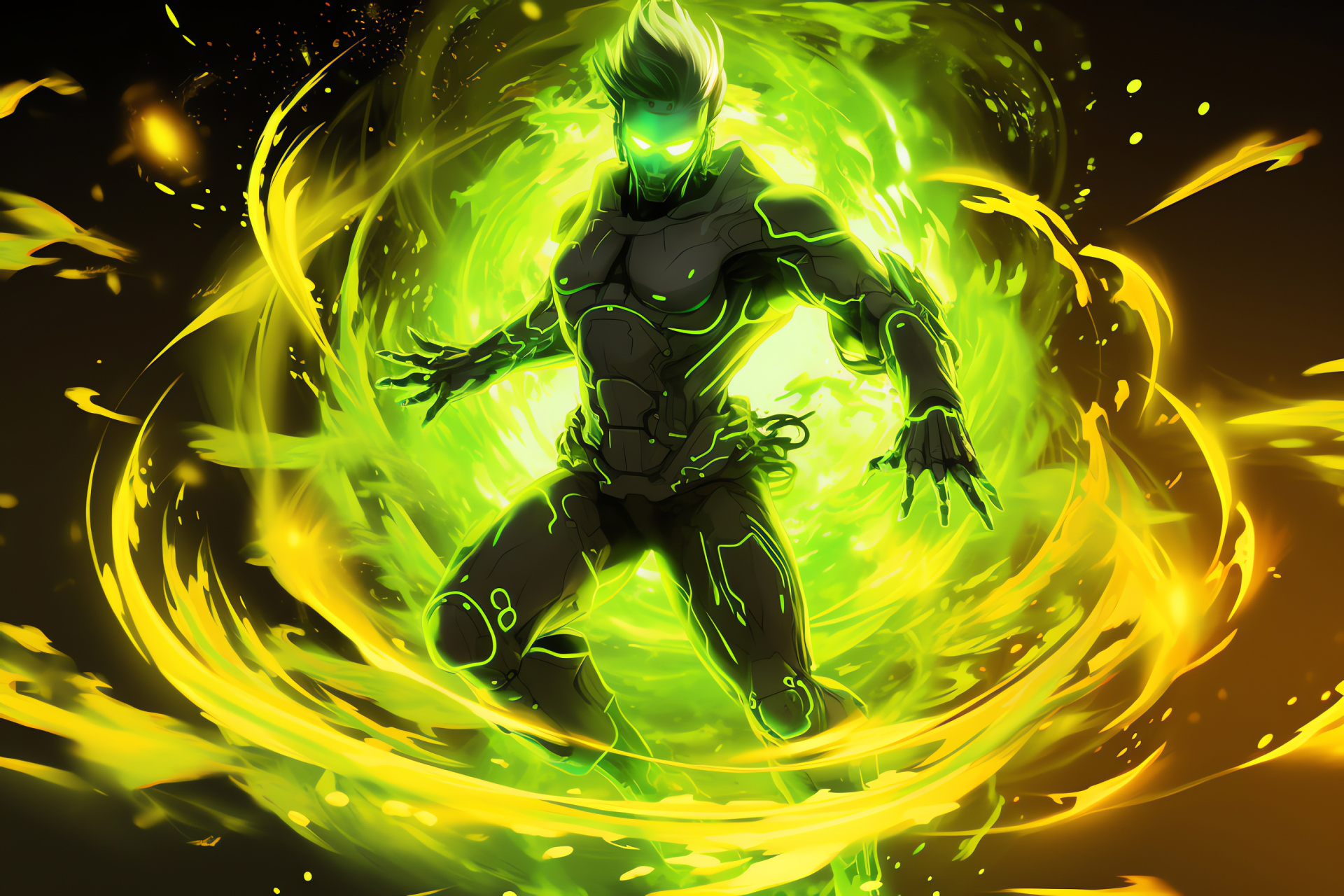 Cyber-warrior Genji, Videogame illustration, Metal physique, Full stance, Sci-fi armor, HD Desktop Wallpaper