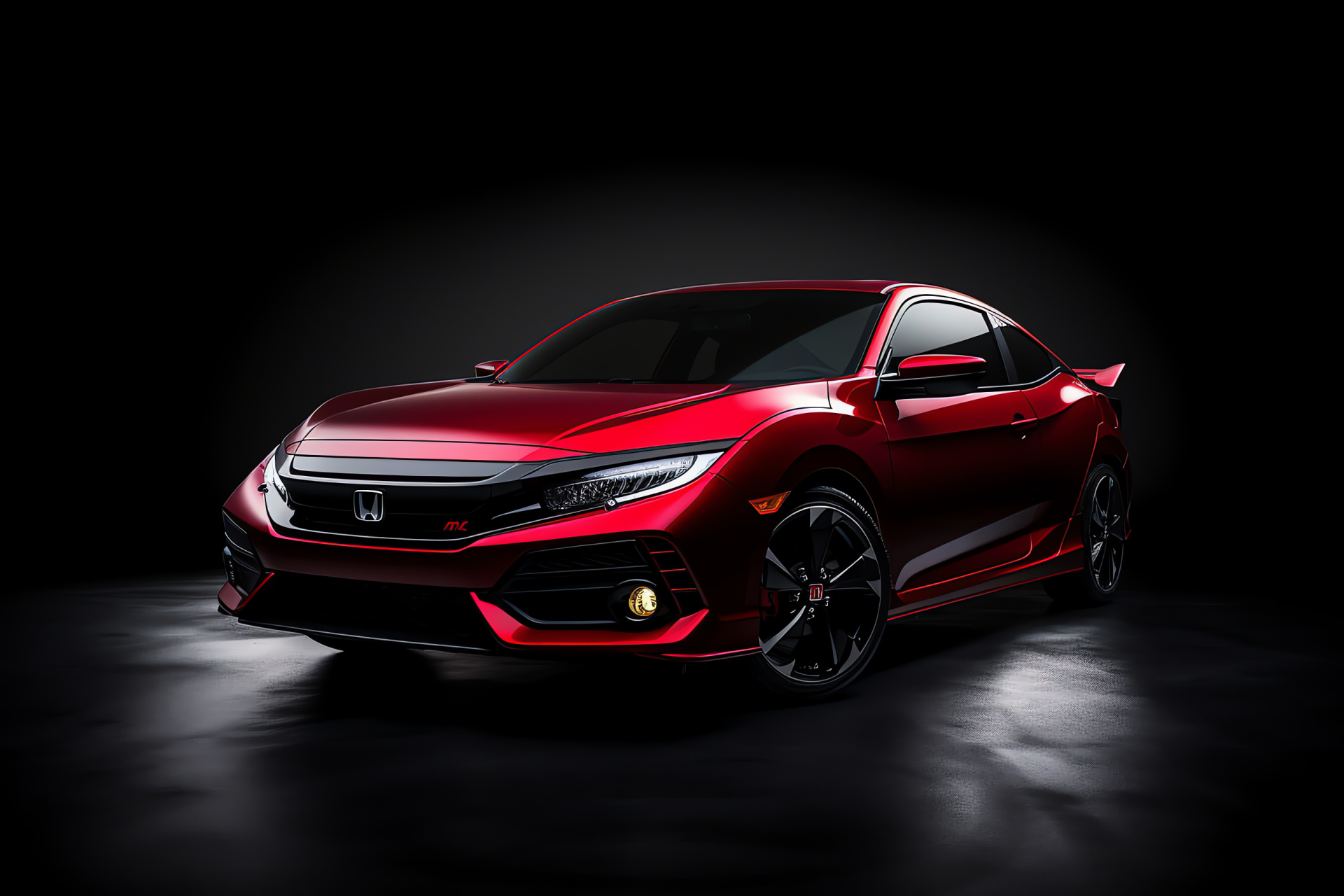 Vtec Honda Civic Si capture, racing red brilliance, high-ground angle, obsidian canvas, HD Desktop Wallpaper