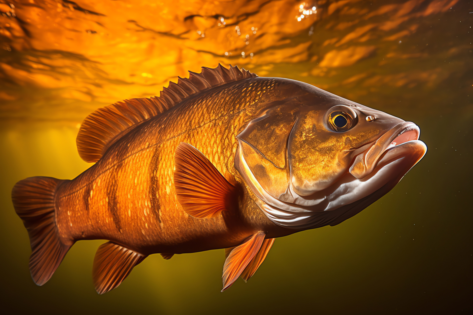 Smallmouth Bass, Freshwater gamefish, Aquatic predator, Bronze bass, Underwater life, HD Desktop Image