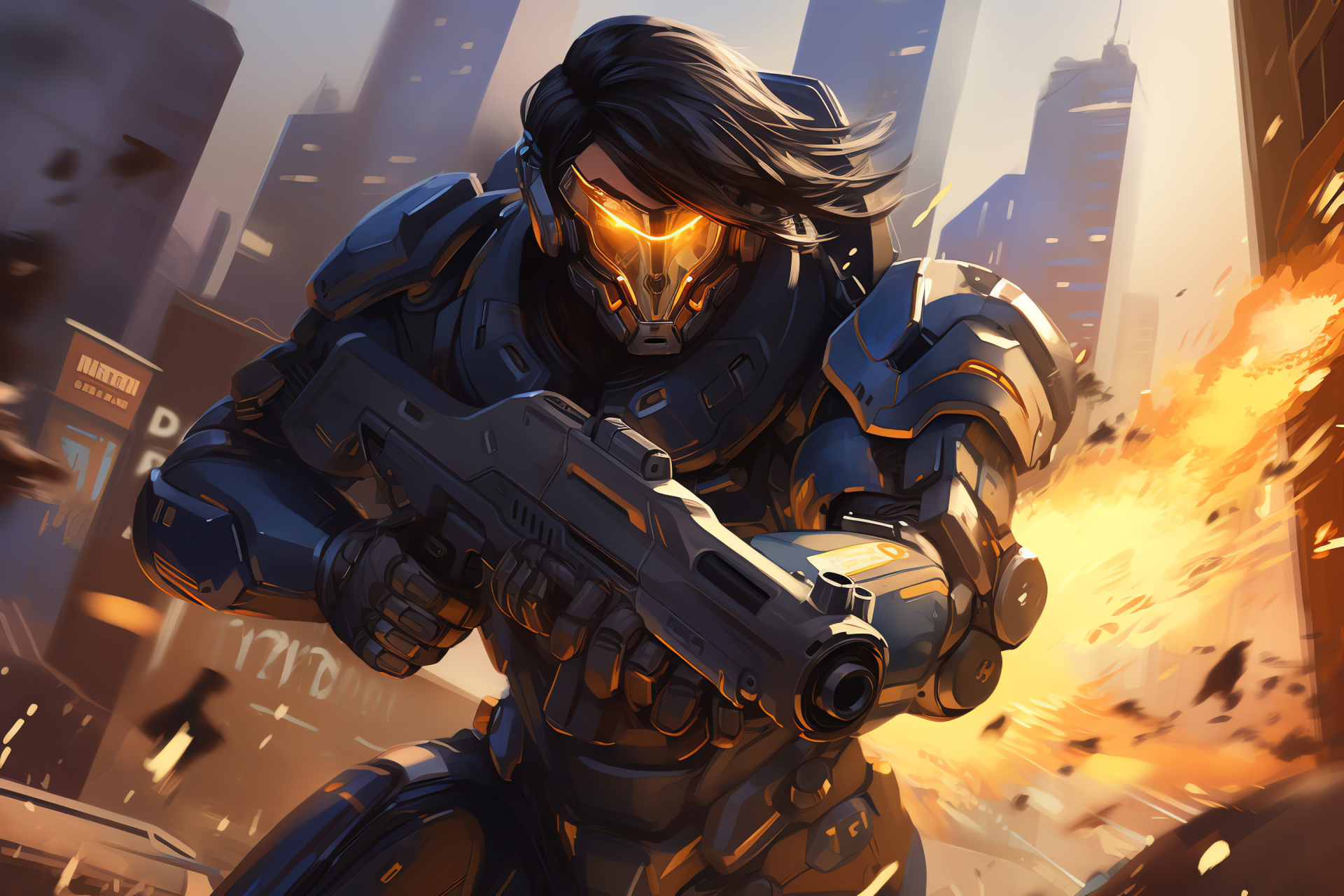 Overwatch Pharah, Skyward game action, Rocket-armed warrior, Overwatch skies, Futuristic game setting, HD Desktop Wallpaper