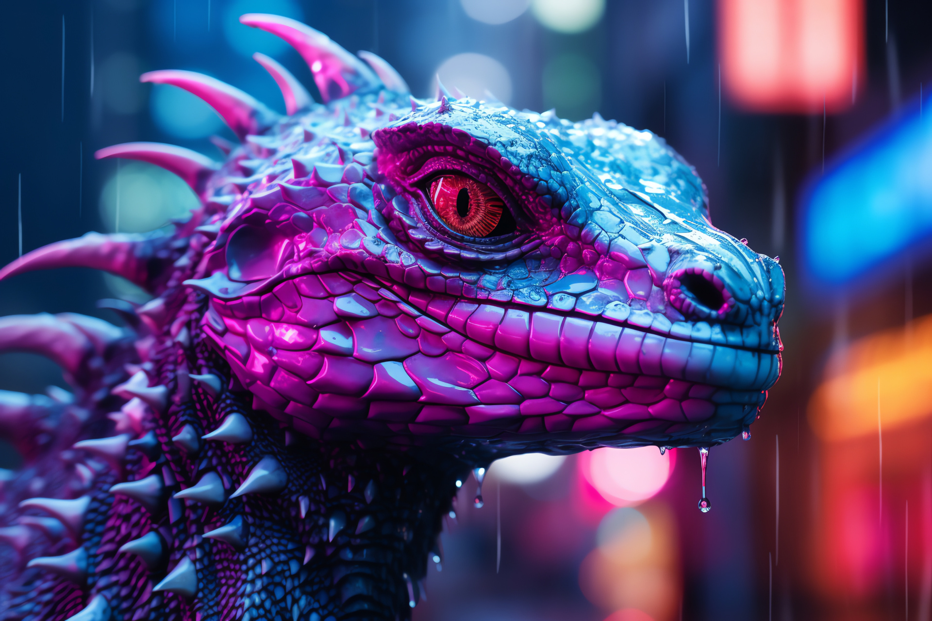 Electric Water Dragon, vibrant reptile, neon appearance, mythological creature, dynamic hues, HD Desktop Image