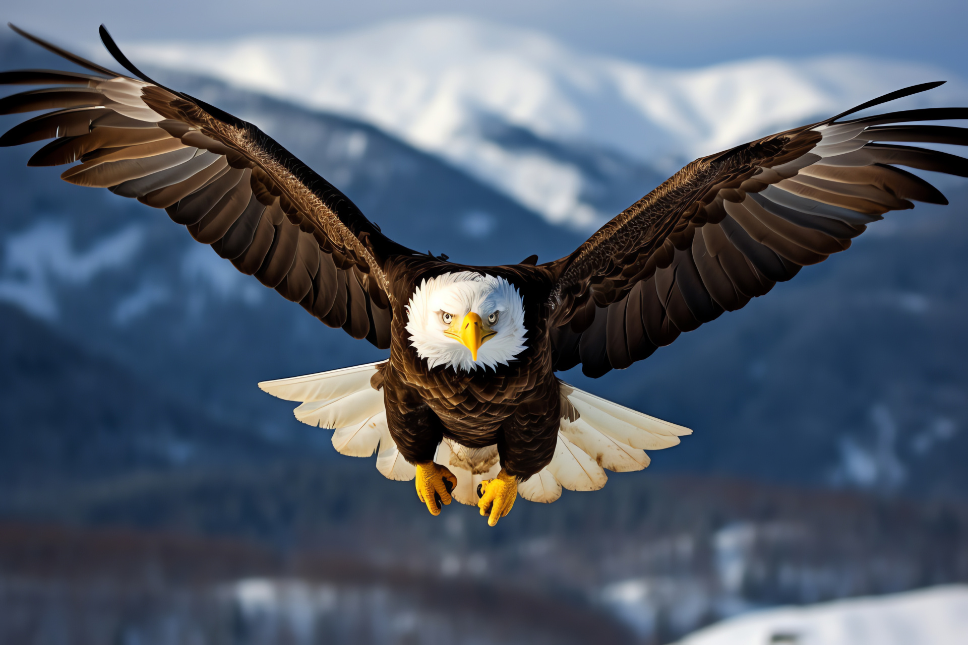 Bird of prey, Bald eagle, Raptor elegance, Sharp gaze, Snowy habitat, HD Desktop Wallpaper