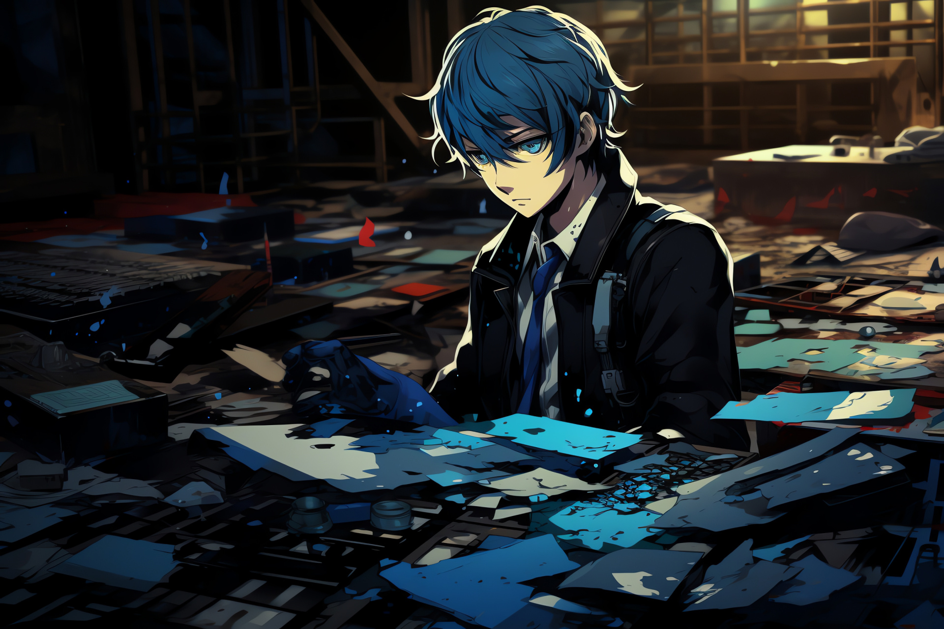 Persona Q scene, Naoto Shirogane avatar, Detective mystery, Crime investigation, Clue examination, HD Desktop Wallpaper