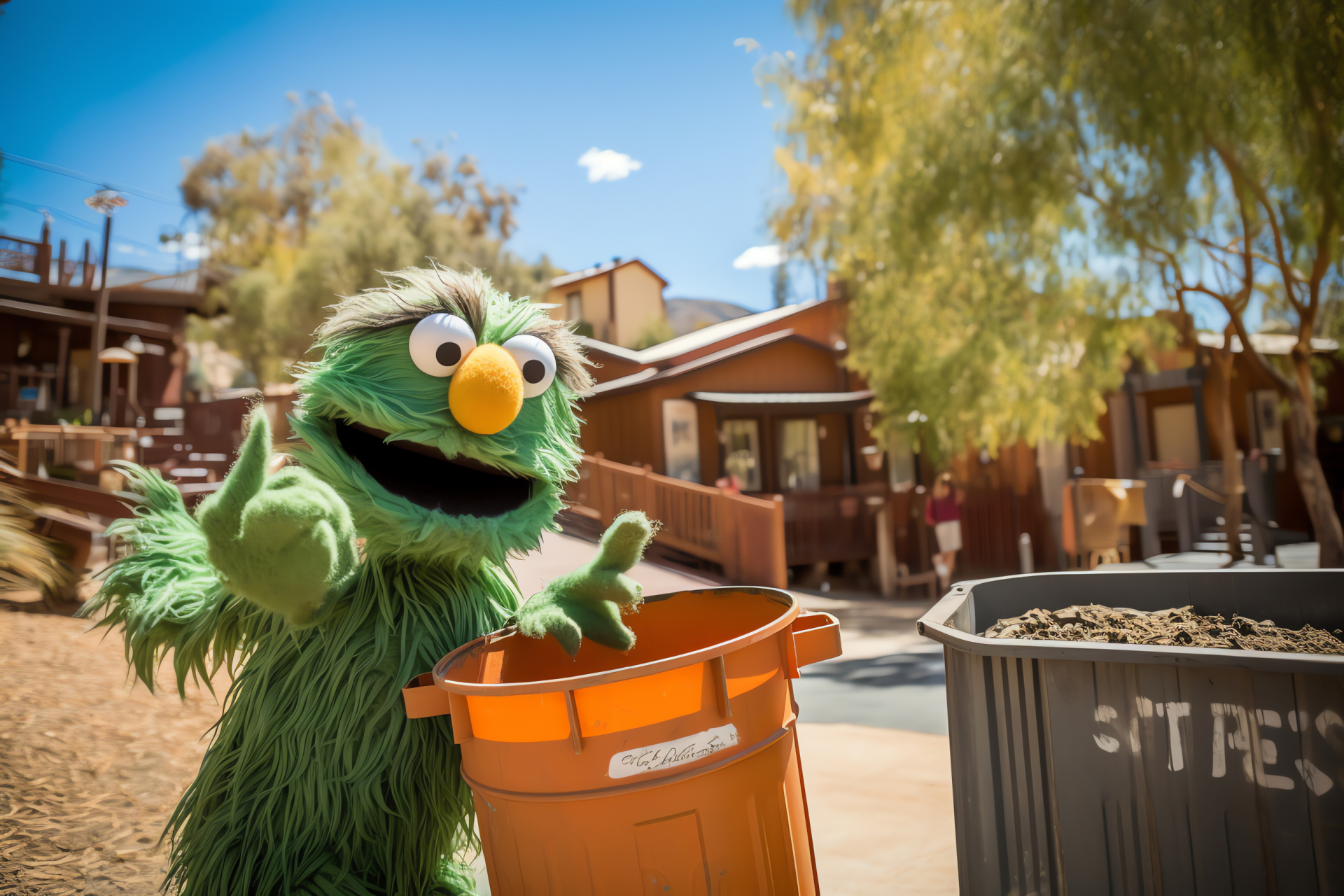 Sesame Street's Oscar, Puppeteer Caroll Spinney, Muppet with trash can, Television series, 'No Fun Allowed' sign, HD Desktop Wallpaper