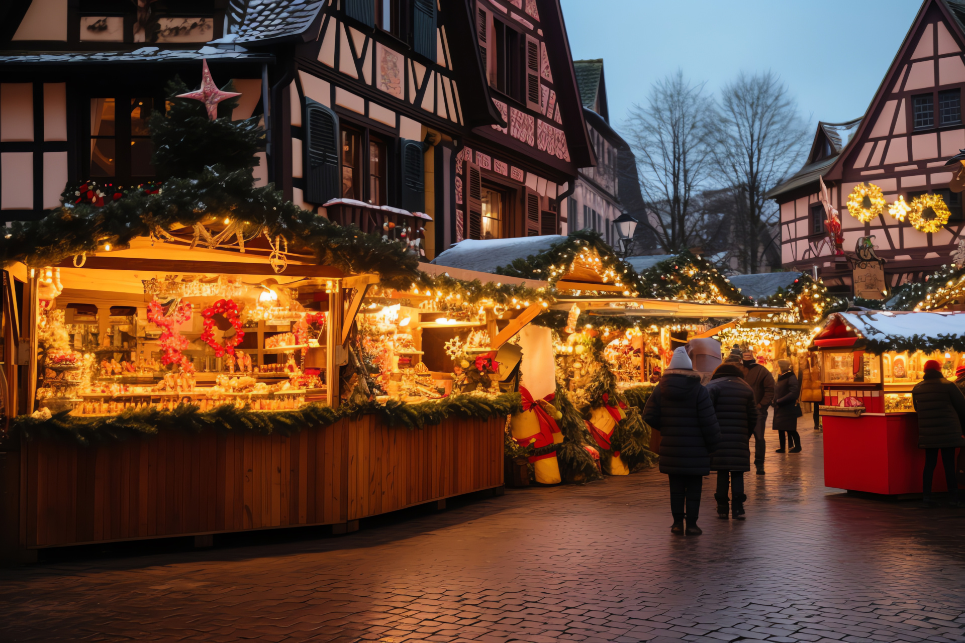 Quaint European celebration, artisanal marketplace, mulled beverage, caroling tradition, village festivity, HD Desktop Wallpaper