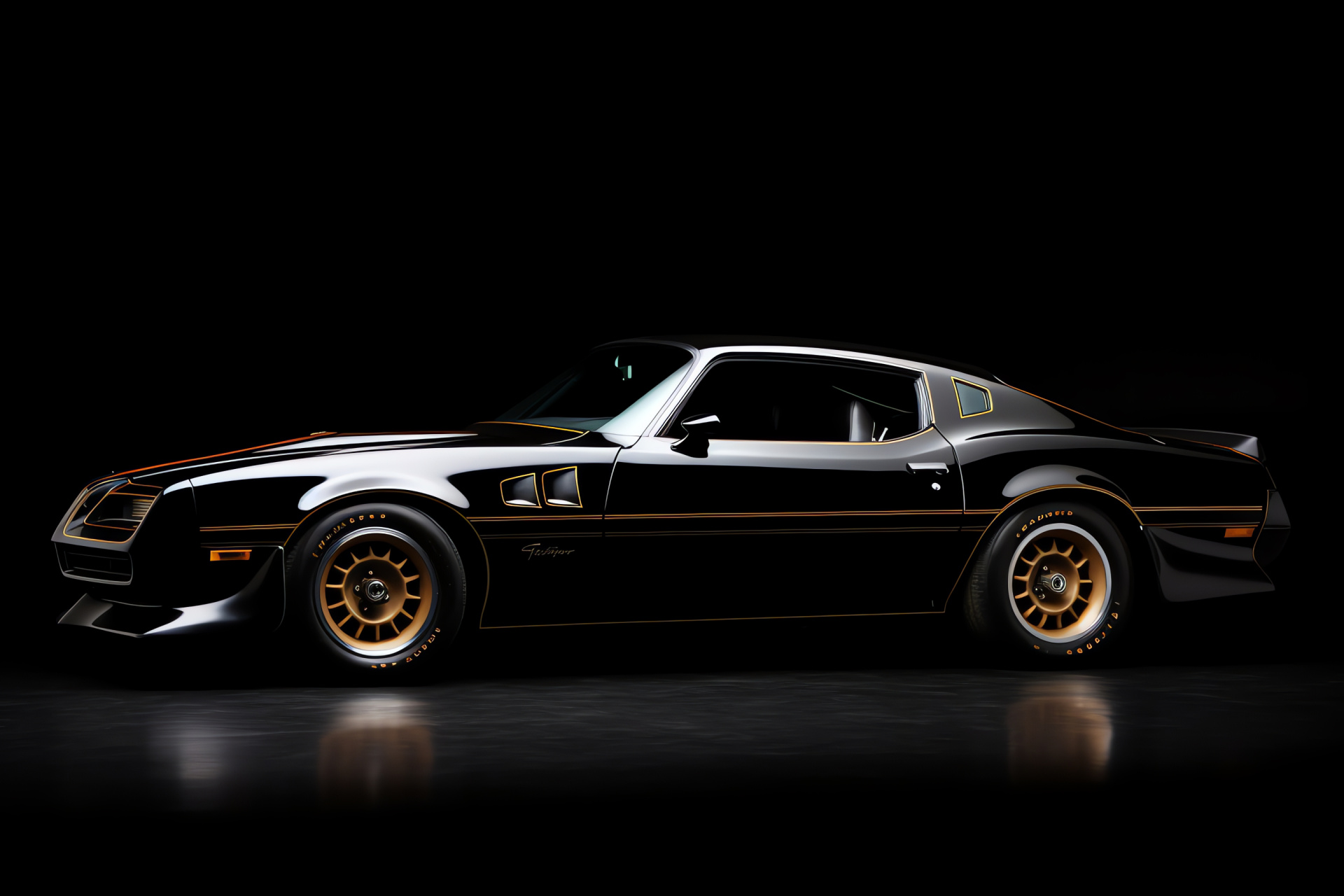 Pontiac Firebird Esprit 1977, Side view showcase, Dramatic black impact, Classic American muscle, Bold presence, HD Desktop Wallpaper