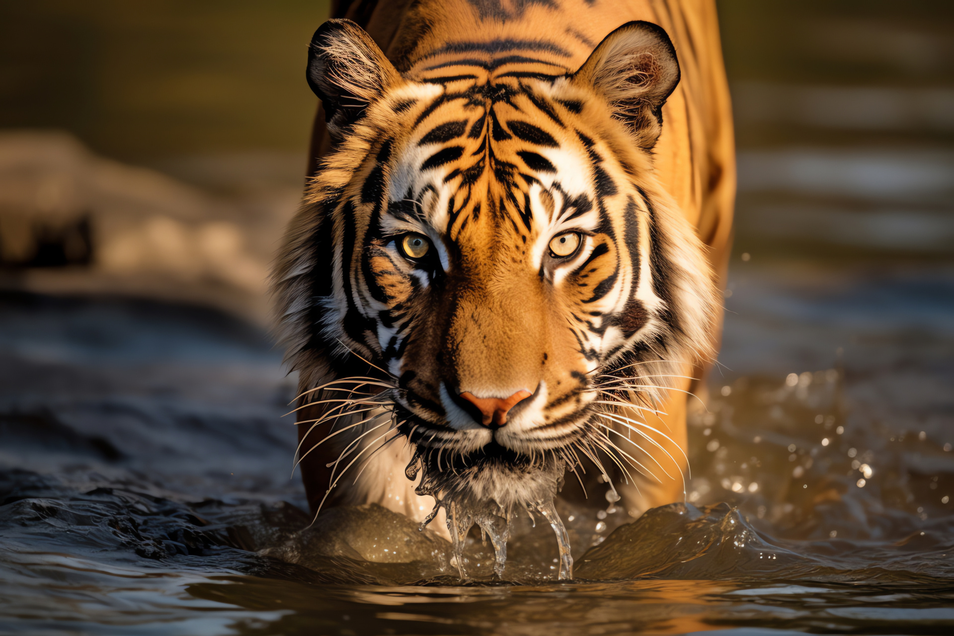 Big cat beauty, African realm, Majestic portrait, Fierce regard, Refreshing drinking spot, HD Desktop Image