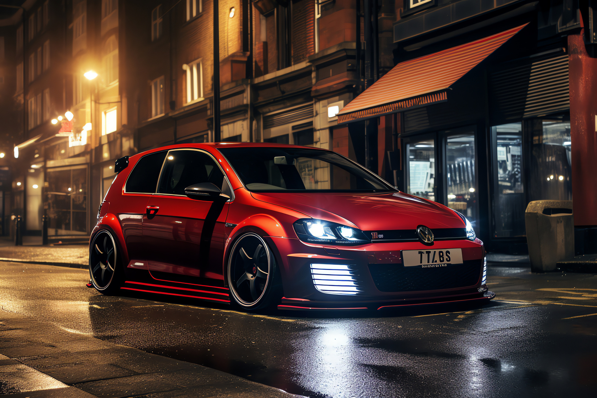 Volkswagen Golf GTI, London streets, Bespoke auto modifications, Expanded wheel arches, Track-ready stance, HD Desktop Image