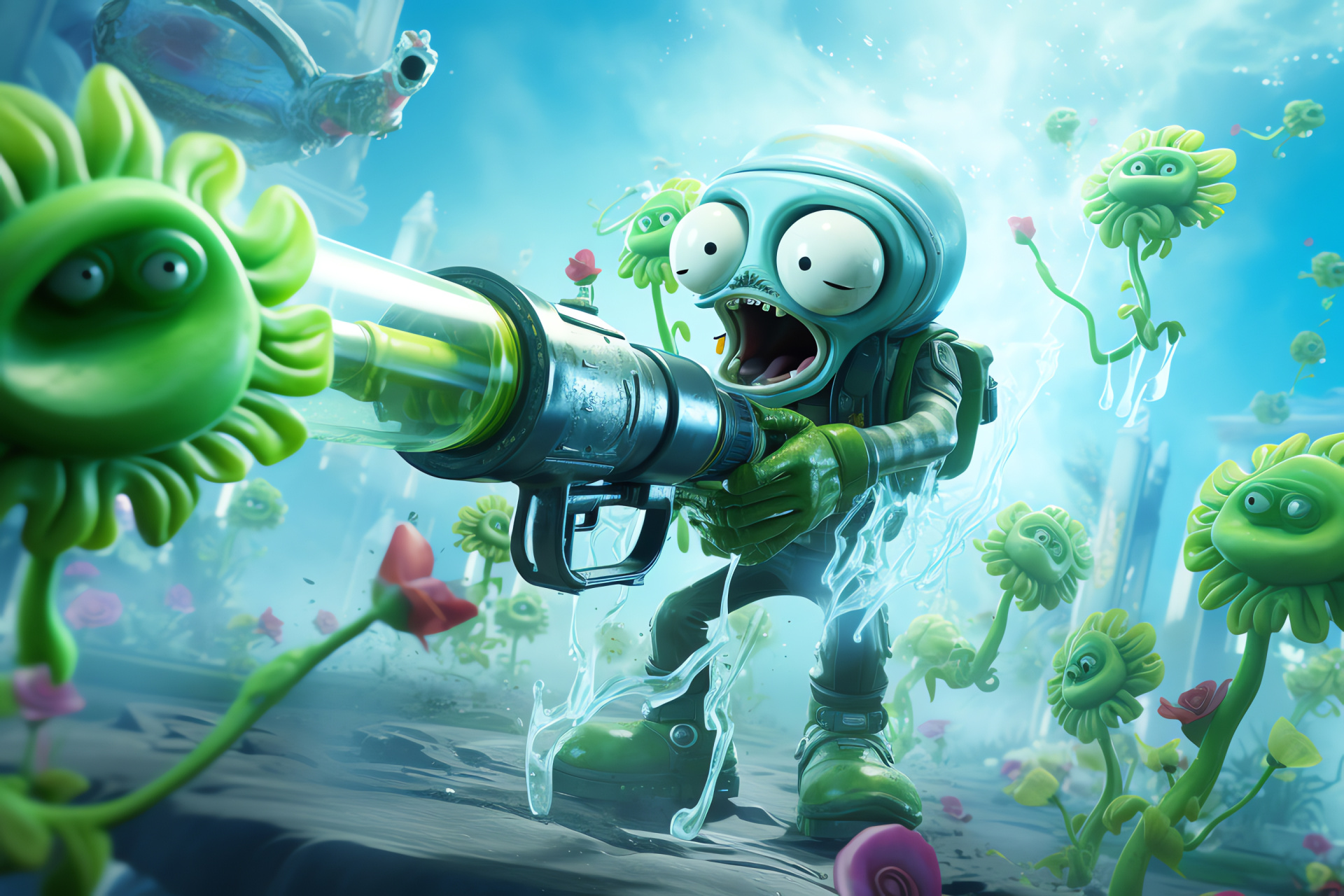 Pvz Garden Warfare Ice Pea, Wintry game scene, Chilly Great White North, Animated icy landscape, Frost-themed projectiles, HD Desktop Wallpaper